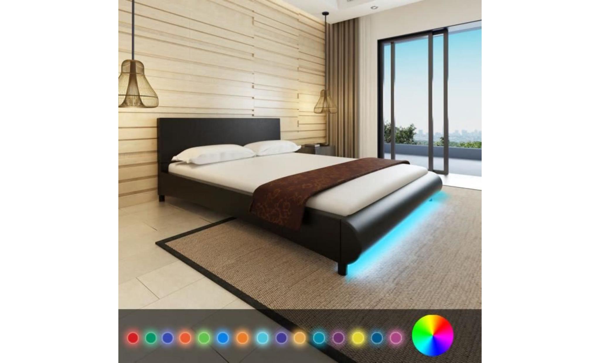 lit avec led 160 x 200 cm cuir artificiel noir