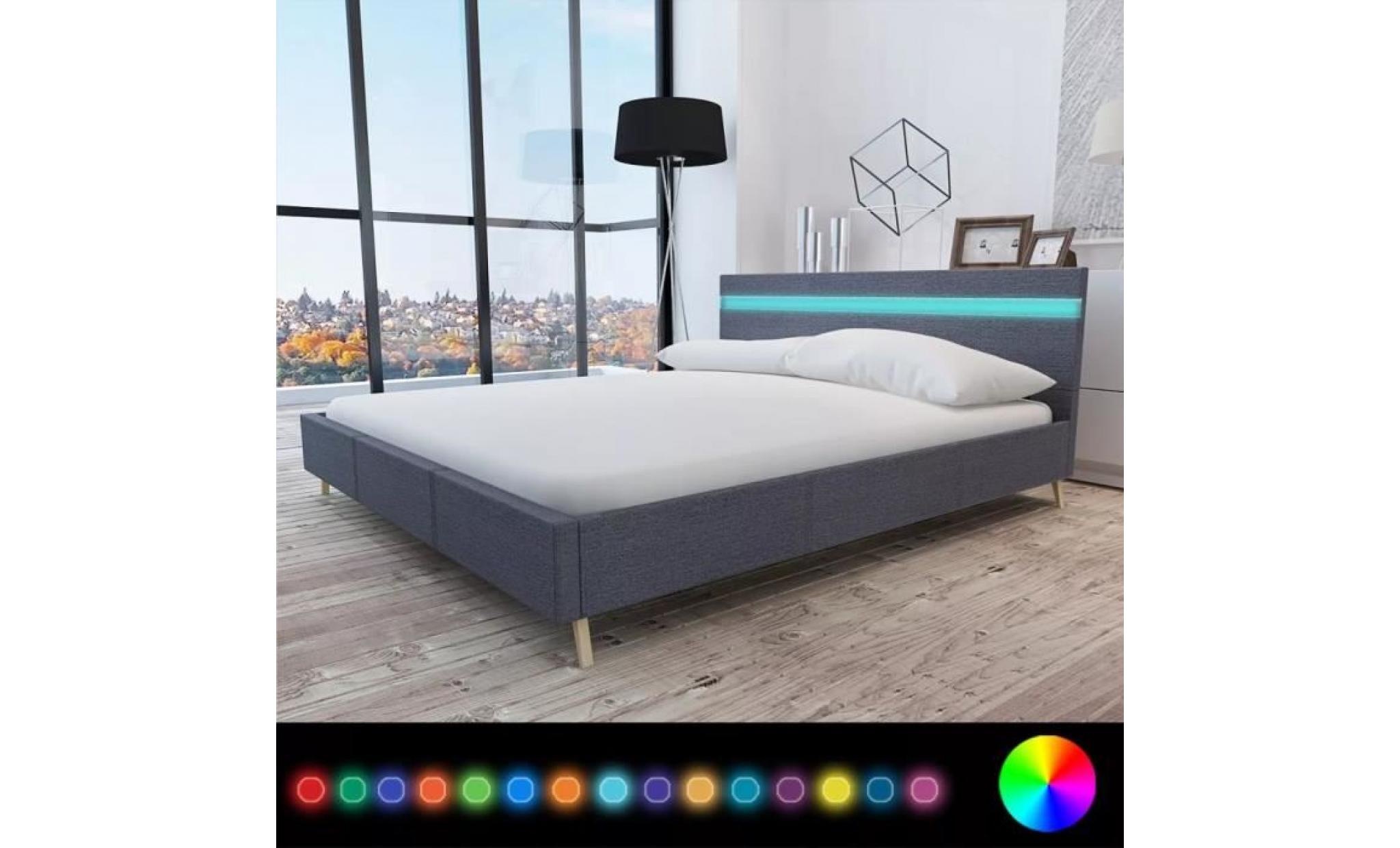 lit avec led 160 x 200 cm tissu gris foncé