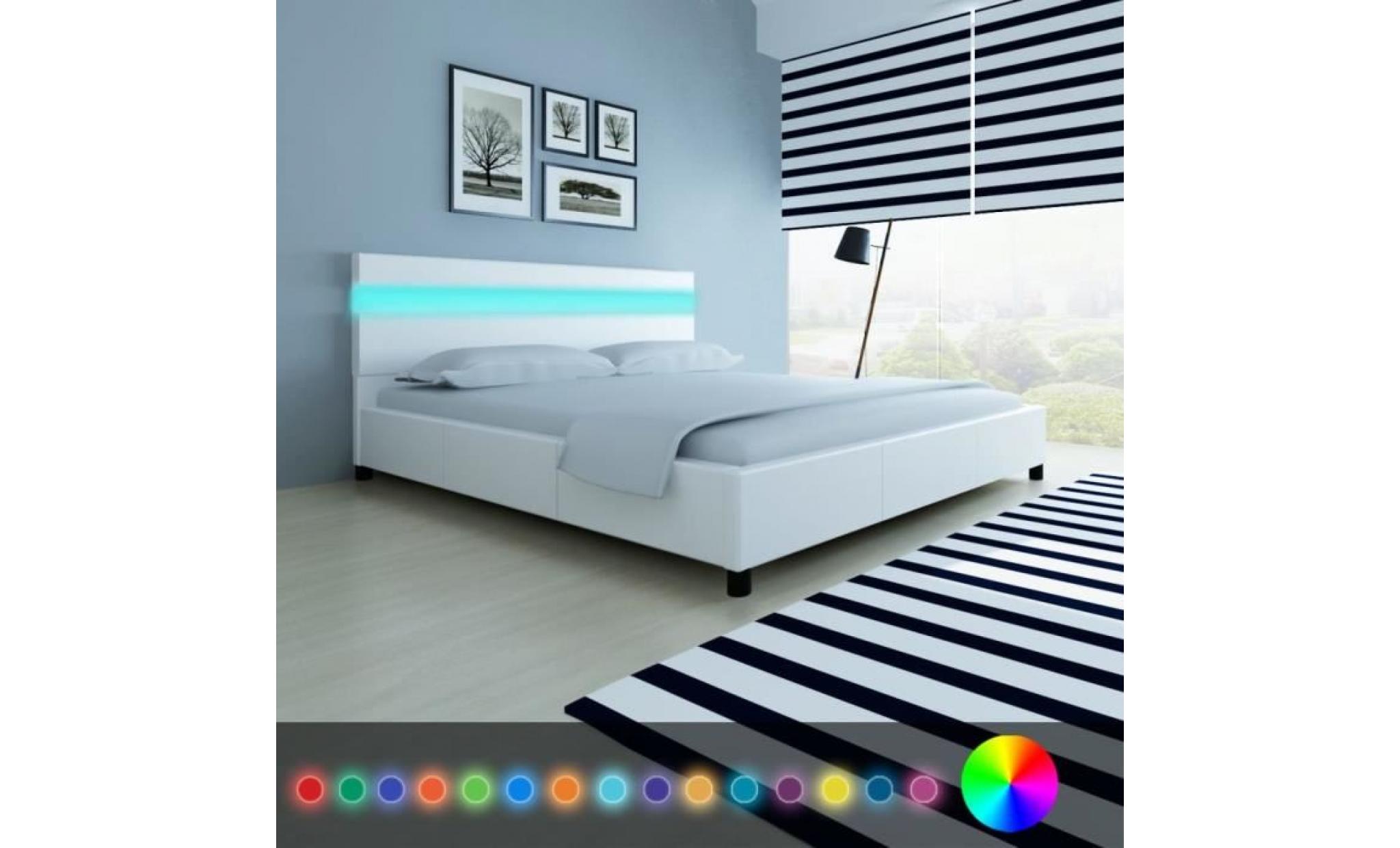 lit avec led 180 x 200 cm cuir artificiel blanc structure de lit lit adulte lit enfant lit contemporain scandinave pas cher