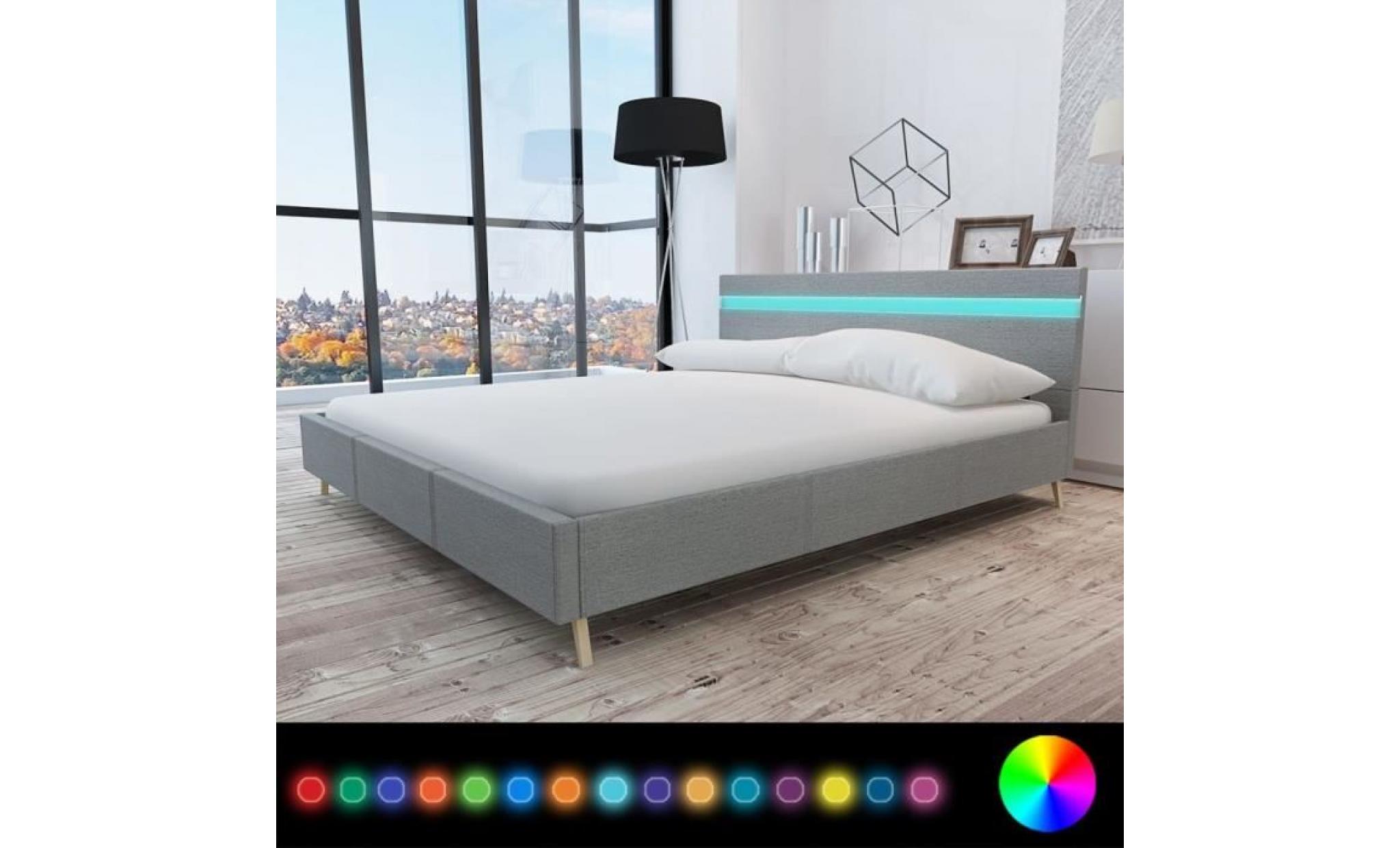 lit avec led 180 x 200 cm tissu gris clair