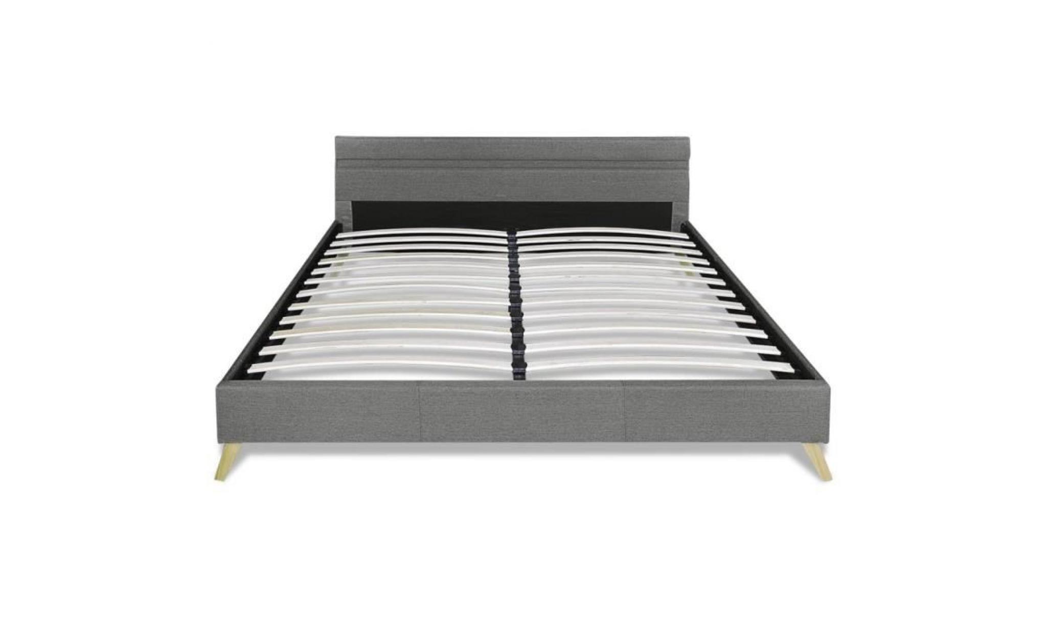 lit avec led 180 x 200 cm tissu gris clair pas cher