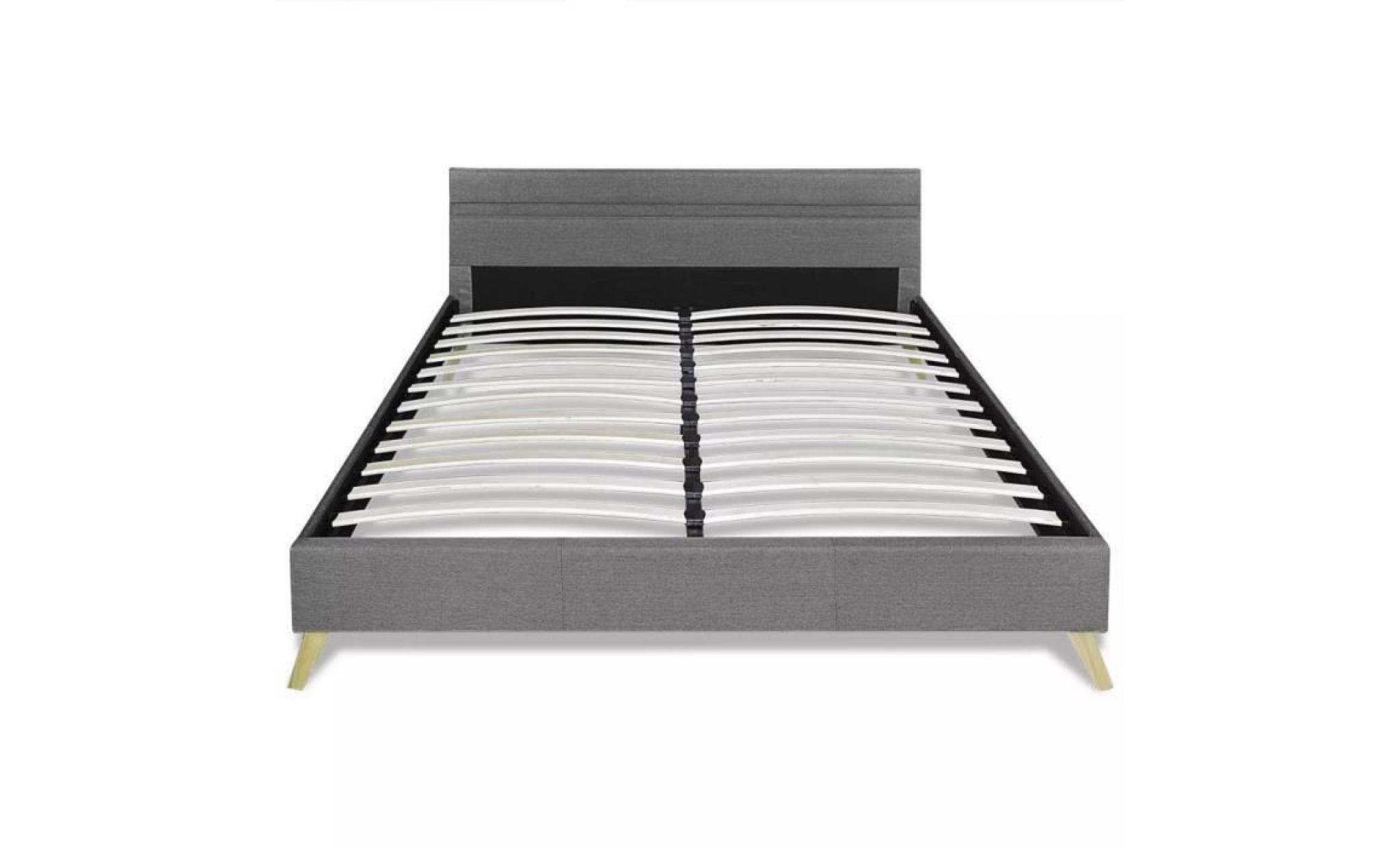 lit avec revêtement en tissu gris clair et tête de lit led 200 x 160cm pas cher