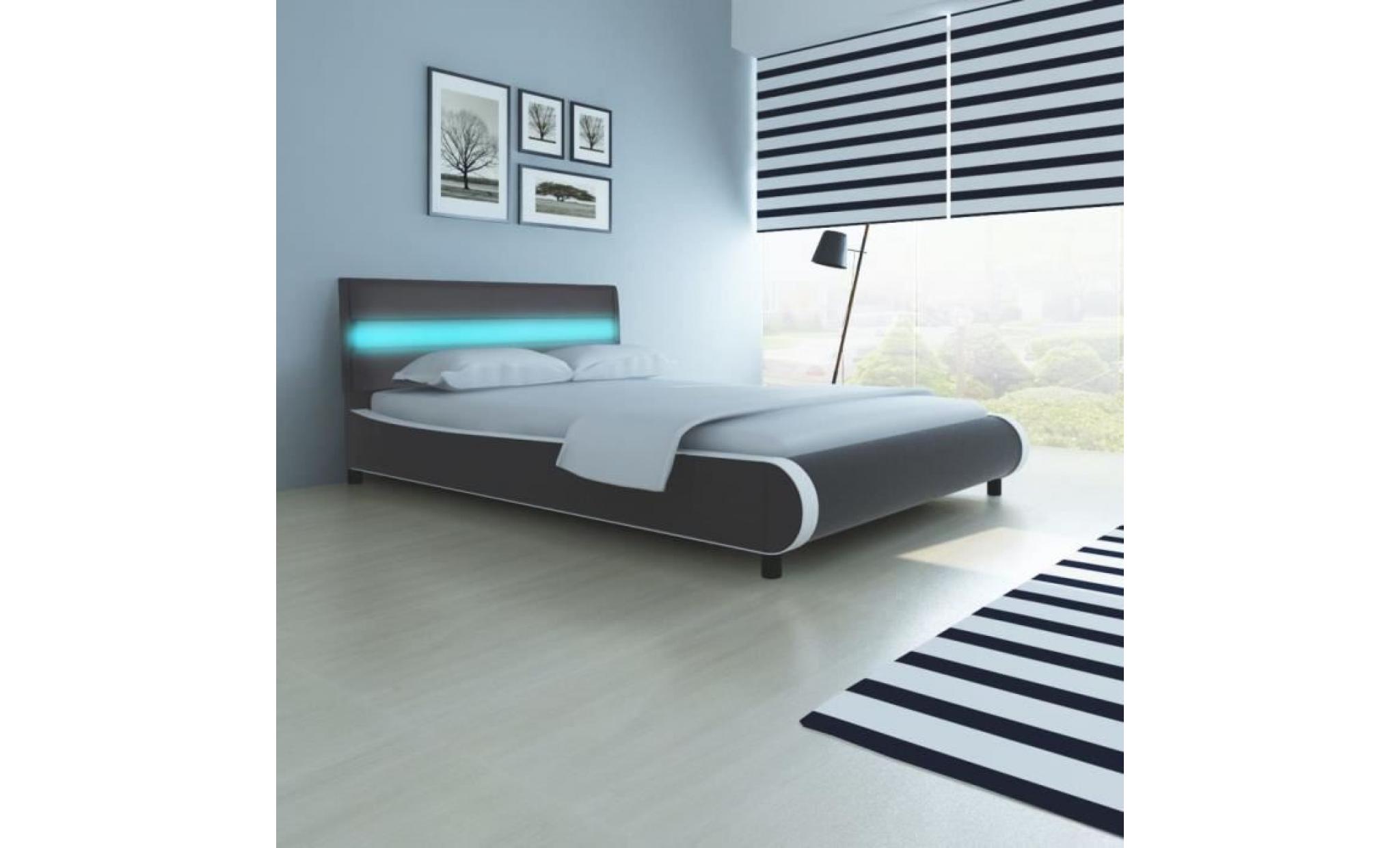 lit avec tête de lit 140cm rembourrage en cuir synthétique gris