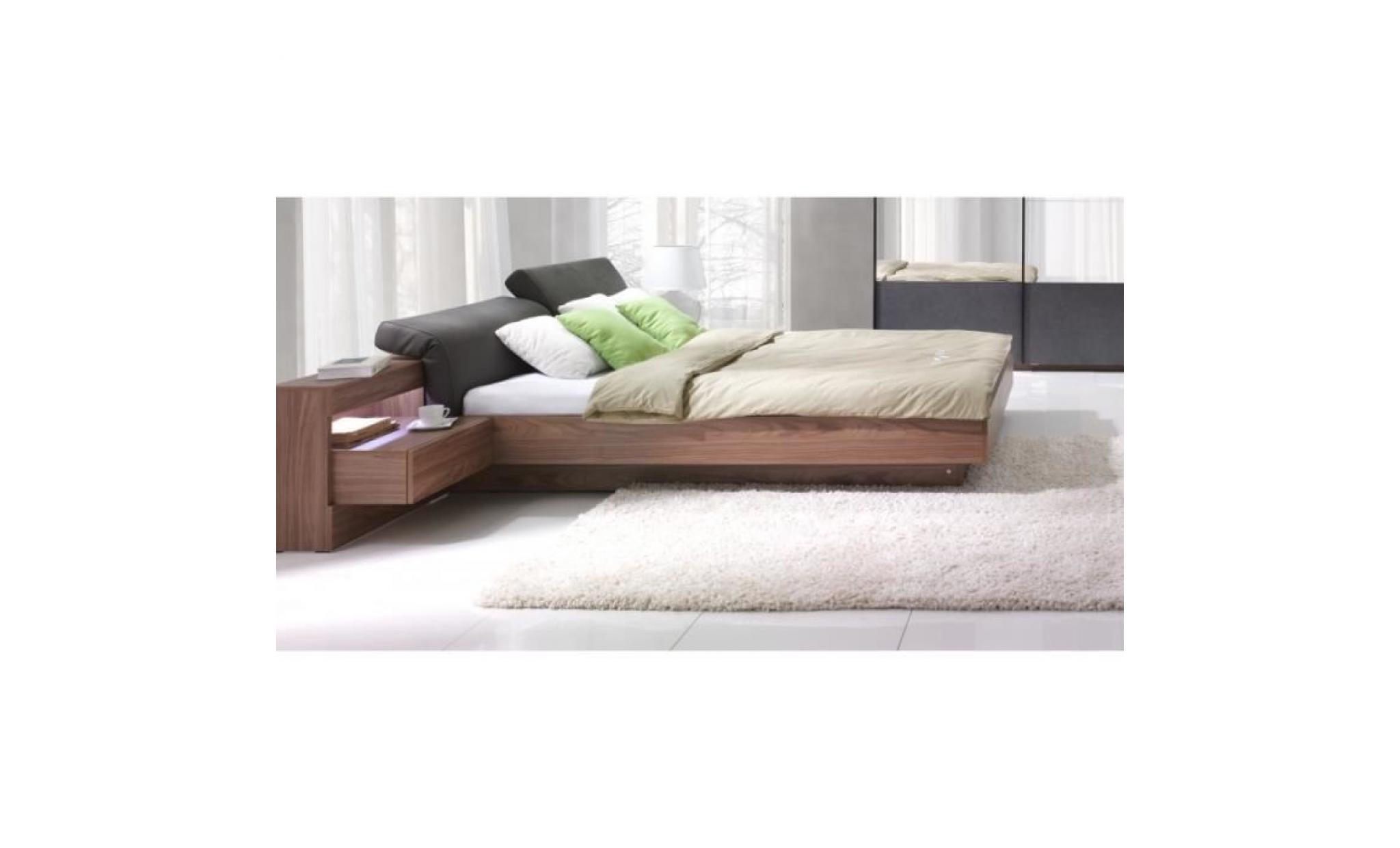 lit coffre renato + sommier + tables de chevet intégrées avec led, couchage 160x200 cm. idéal pour votre chambre. marron