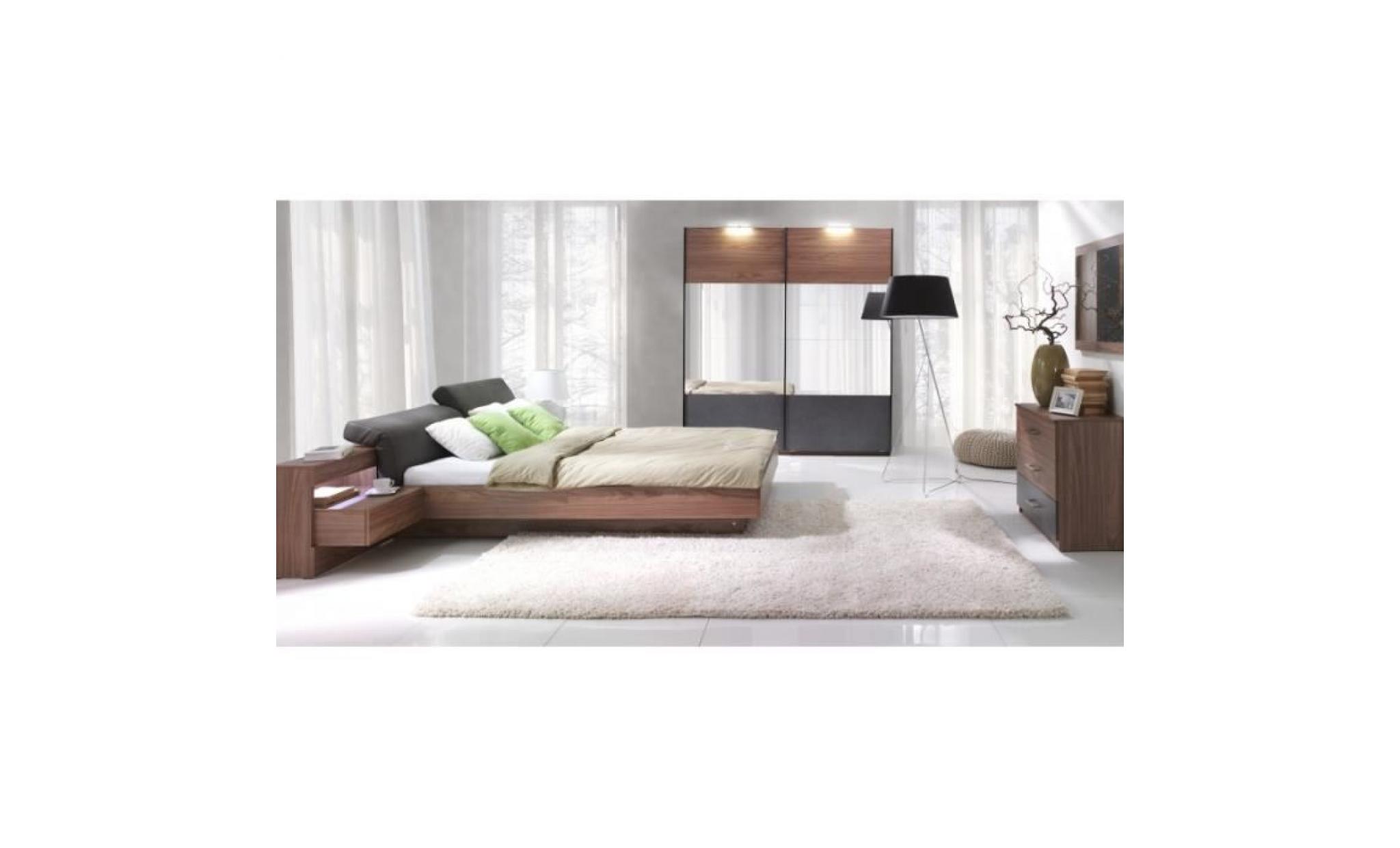 lit coffre renato + sommier + tables de chevet intégrées avec led, couchage 160x200 cm. idéal pour votre chambre. marron pas cher