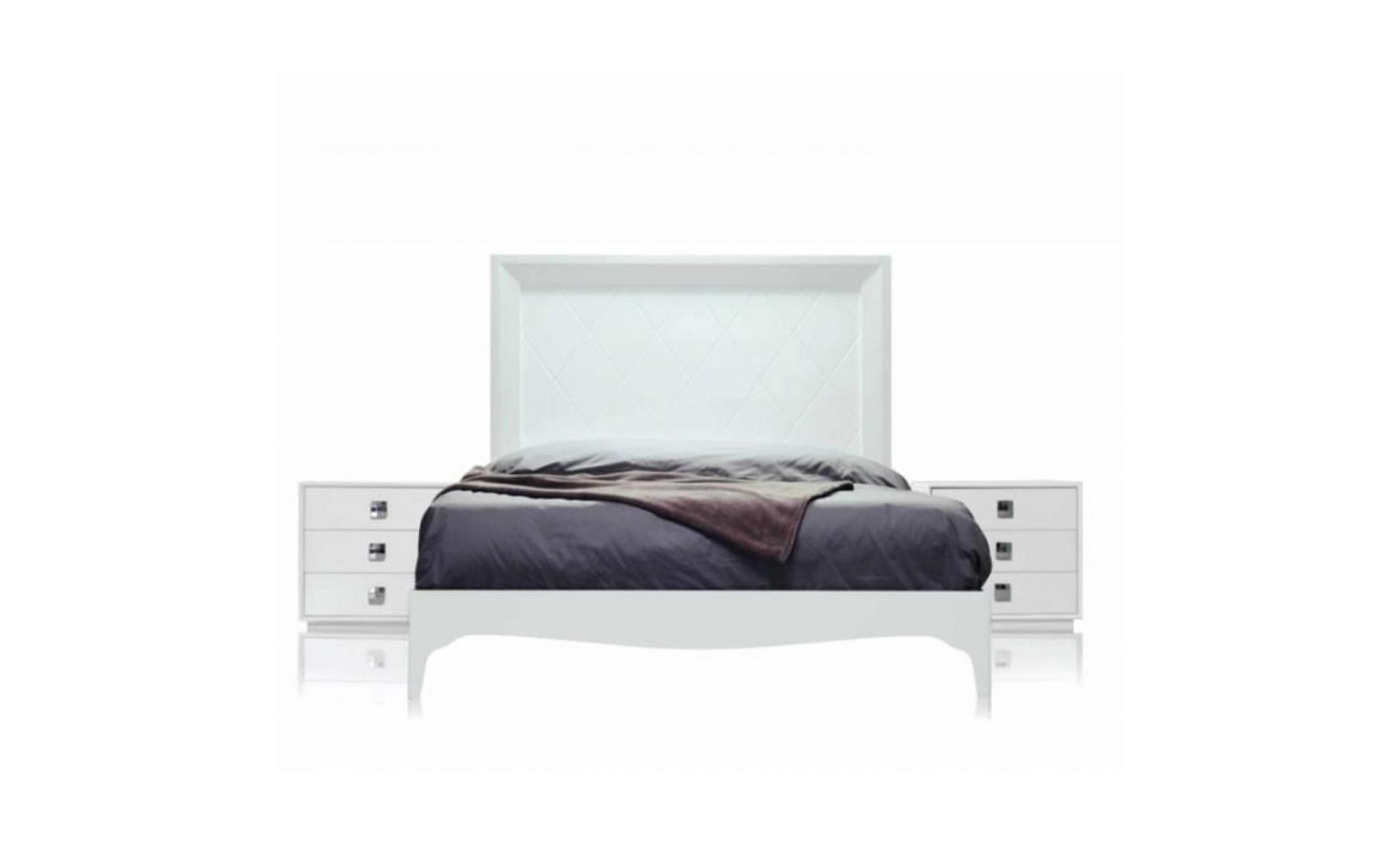 lit complet + 2 chevets 3 tiroirs avec poignées valley pour couchage 140x190cm blanc