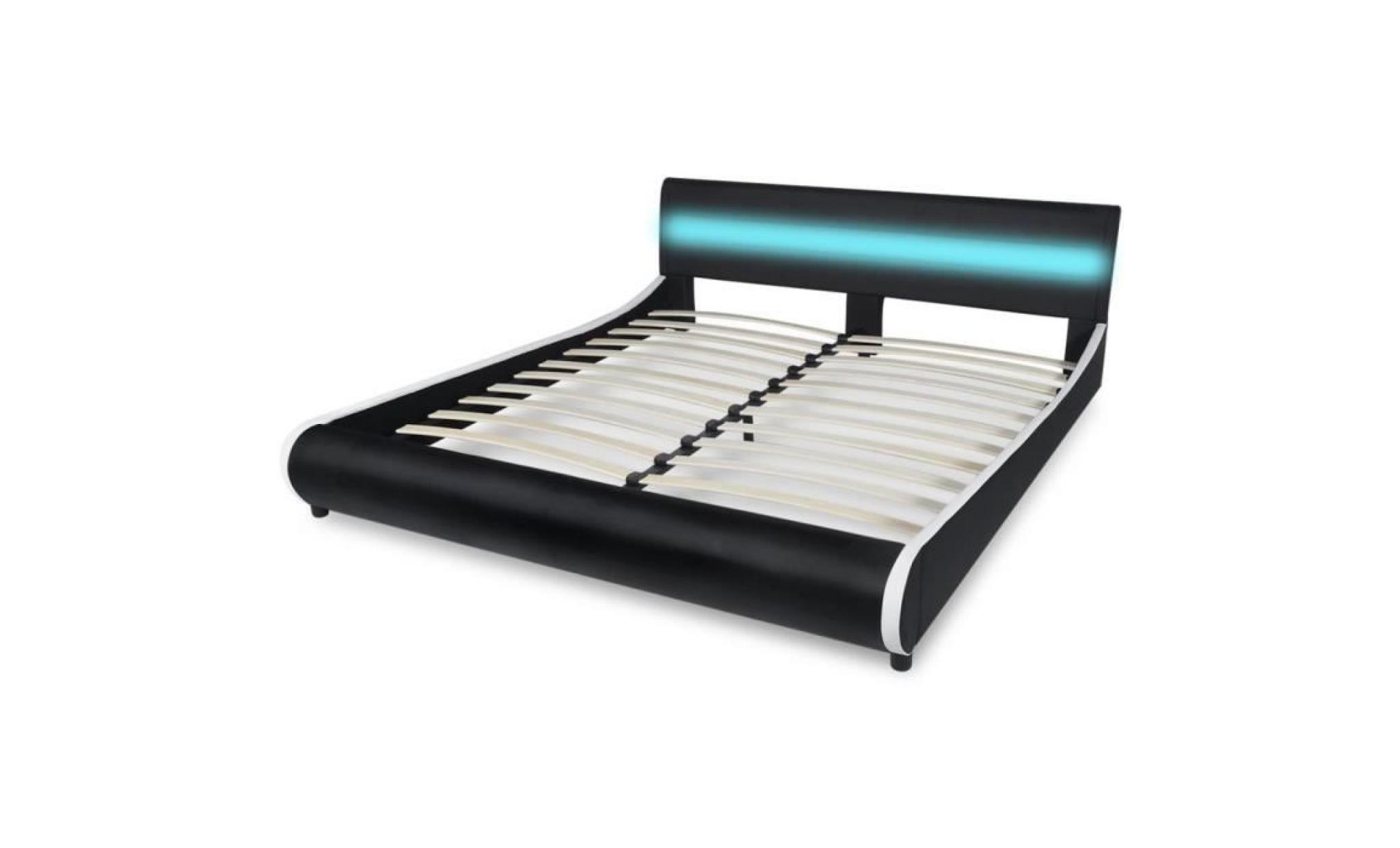lit de 180 cm avec cadre led en cuir d'ameublement synthétique noir pas cher