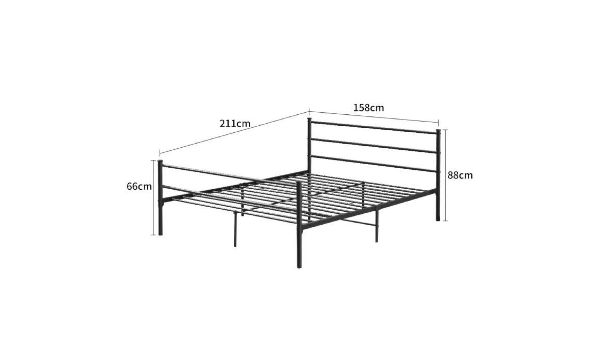 lit double 158cm x 211cm cadre de lit en métal pour les adultes et les enfants noir pas cher
