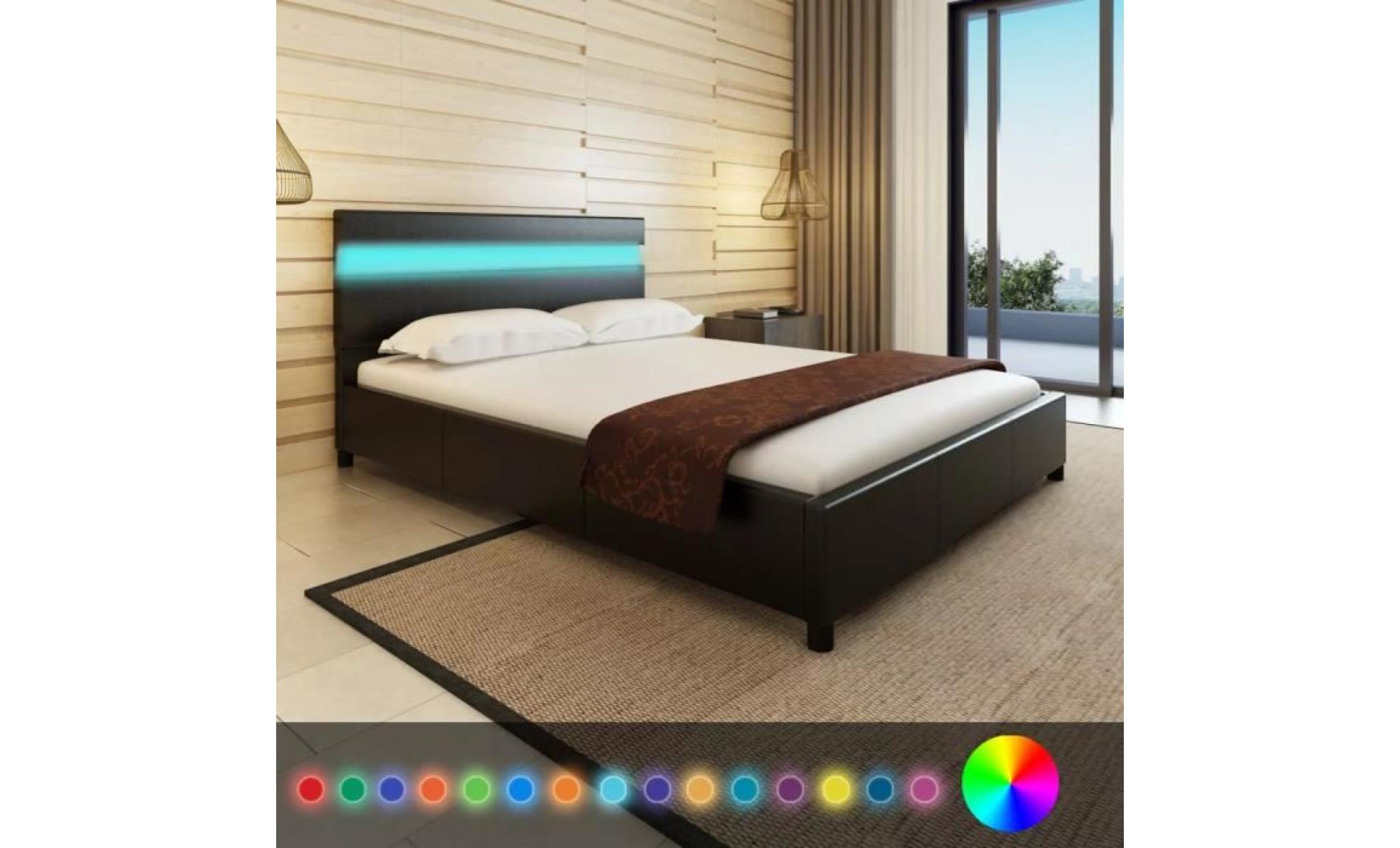 lit double avec led 140 x 200 cm cuir artificiel noir