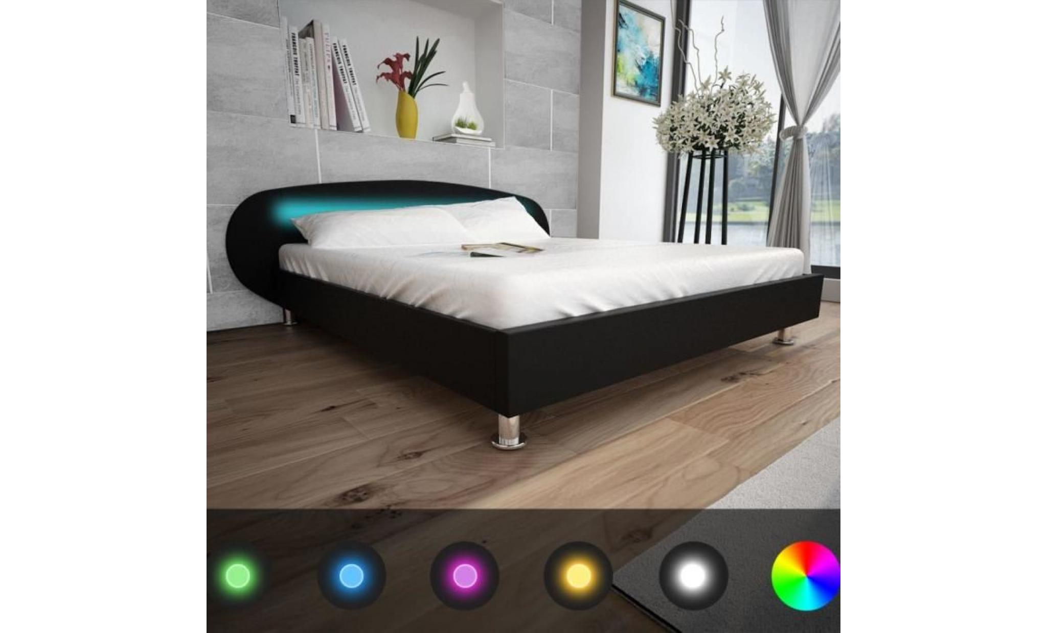 lit double avec led 180 x 200 cm cuir artificiel noir