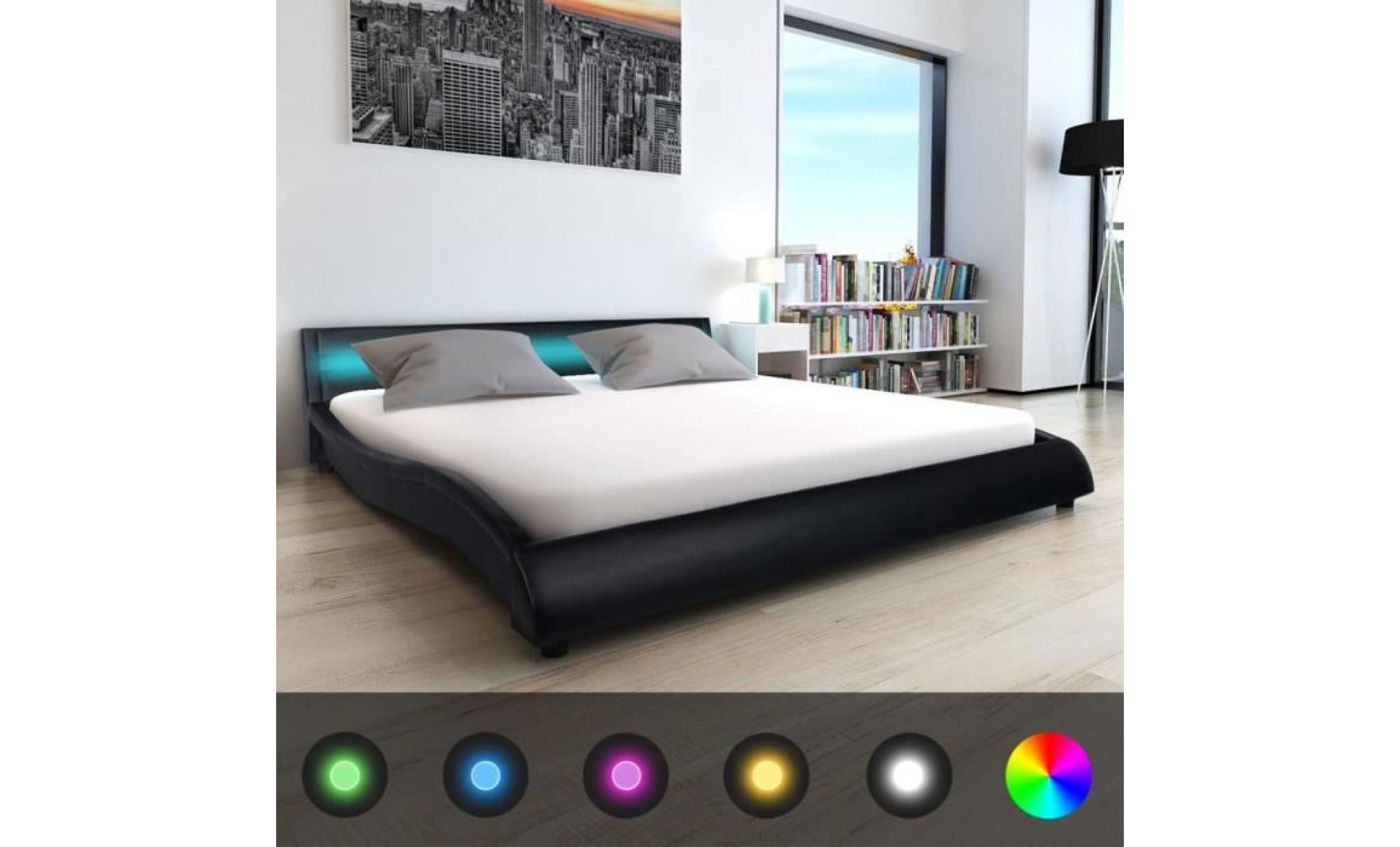 lit double cadre de lit avec led 180 x 200 cm cuir artificiel noir