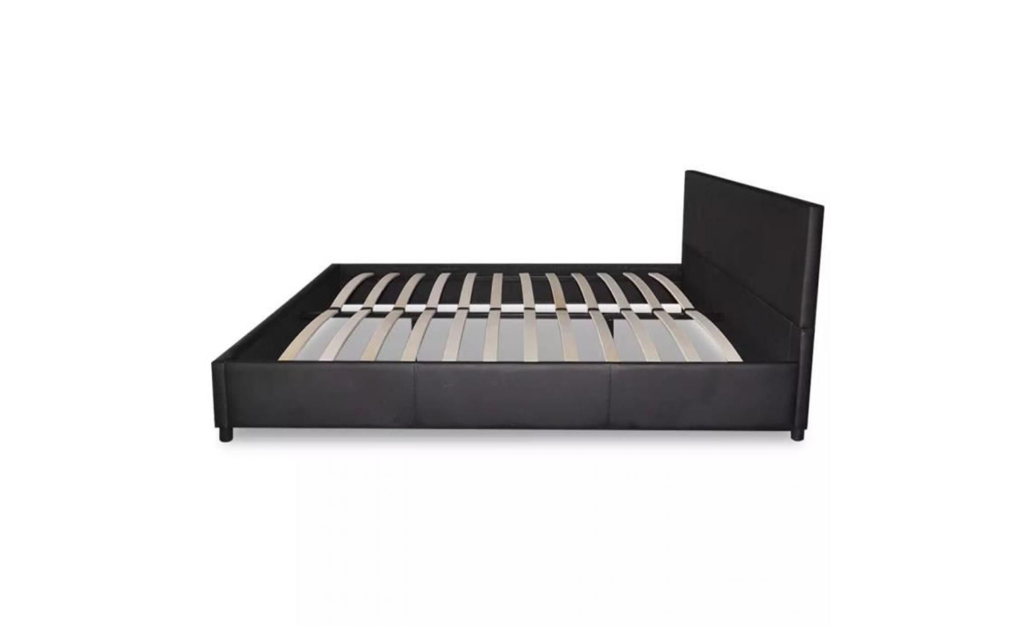 lit double   lit simple 140 x 200 cm cuir artificiel noir pas cher