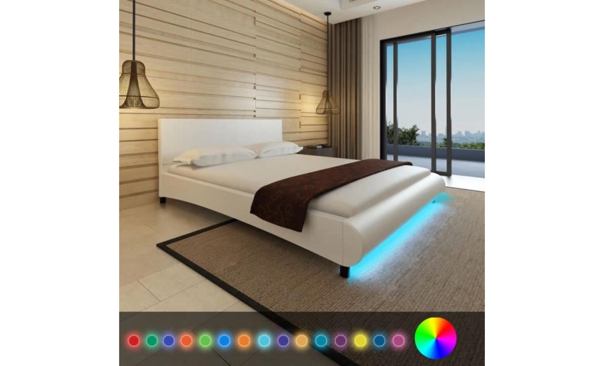 lit double lit simple avec led 160 x 200 cm cuir artificiel blanc