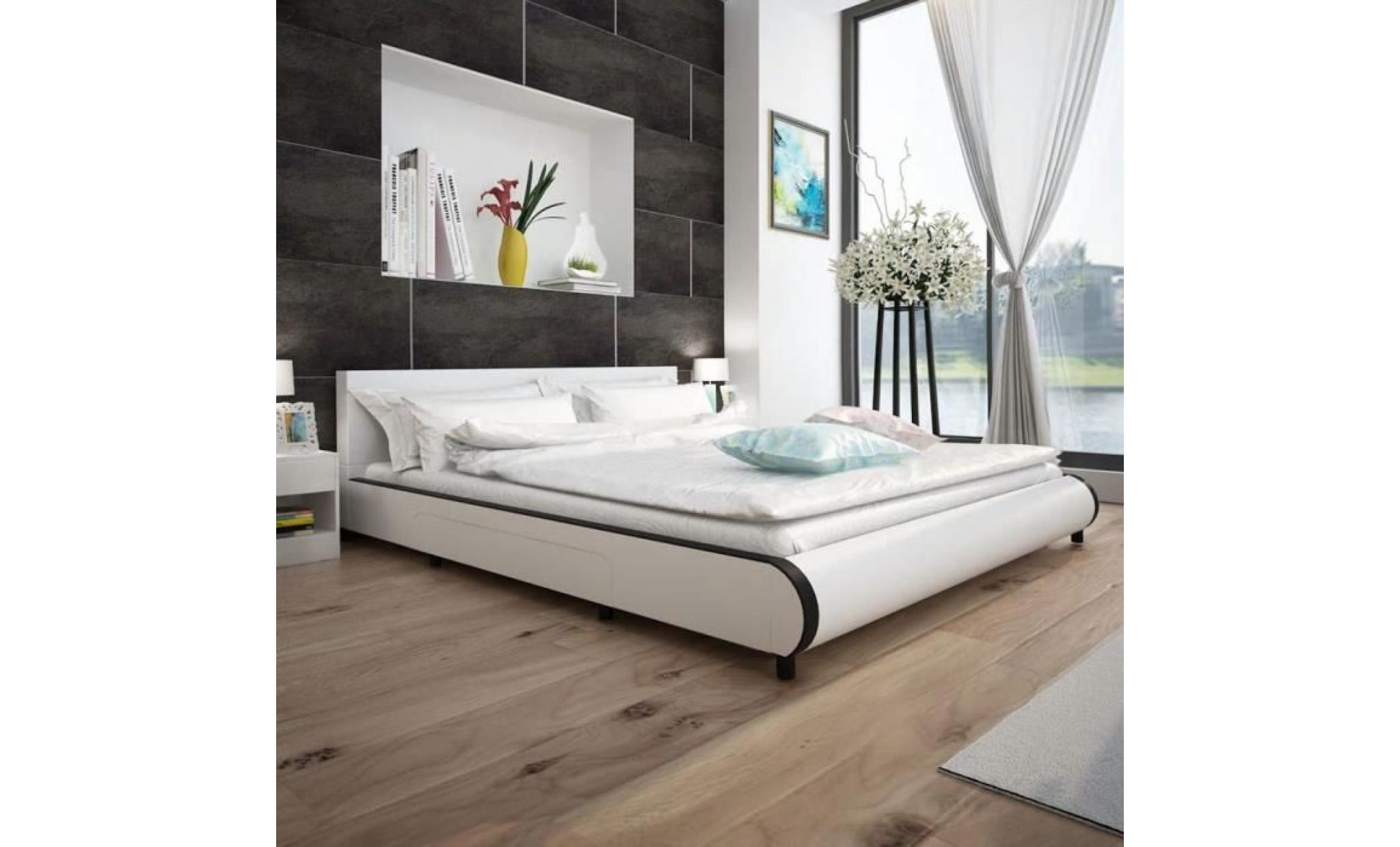 lit double structure de lit cadre de lit sans matelas avec 2 tiroirs 180 x 200 cm cuir artificiel blanc pas cher