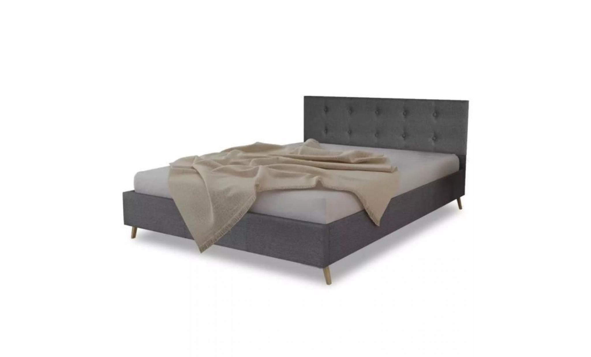 lit en bois 200 x 140 cm avec revêtement en tissu gris foncé gris