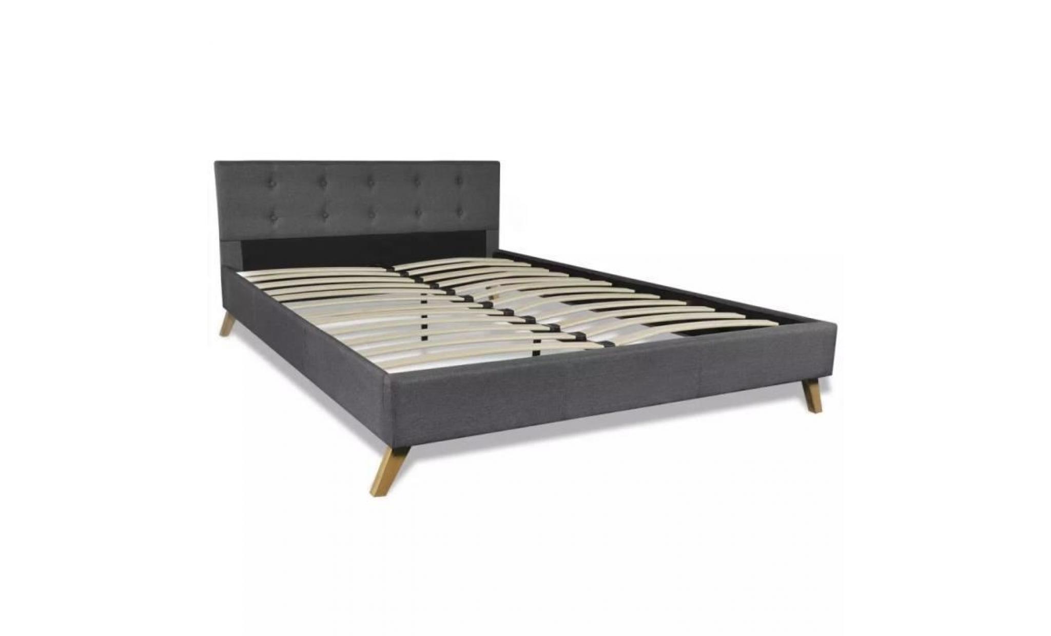 lit en bois 200 x 140 cm avec revêtement en tissu gris foncé gris pas cher
