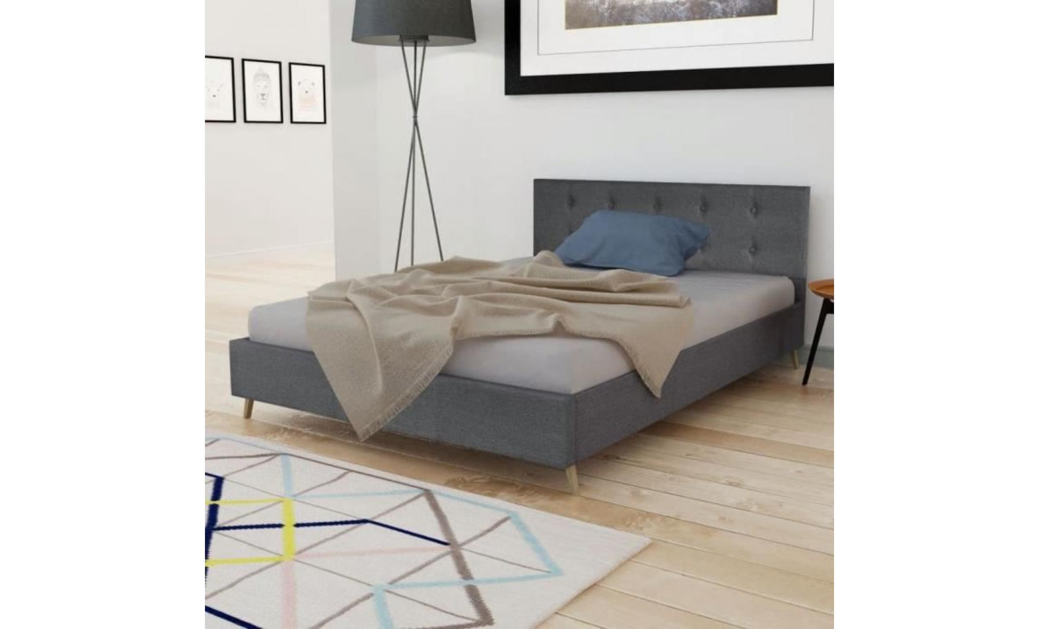 lit en bois 200 x 140 cm avec revêtement en tissu gris foncé gris pas cher