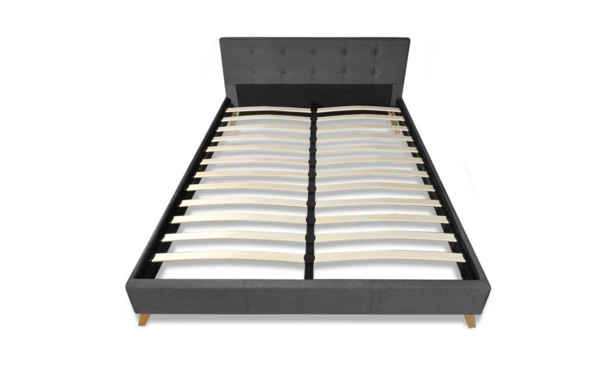 lit en bois 200 x 140 cm avec revêtement en tissu gris foncé pas cher