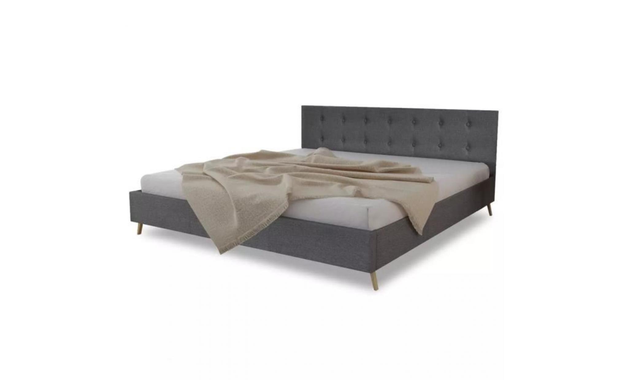 lit en bois 200 x 180 cm avec revêtement en tissu gris foncé