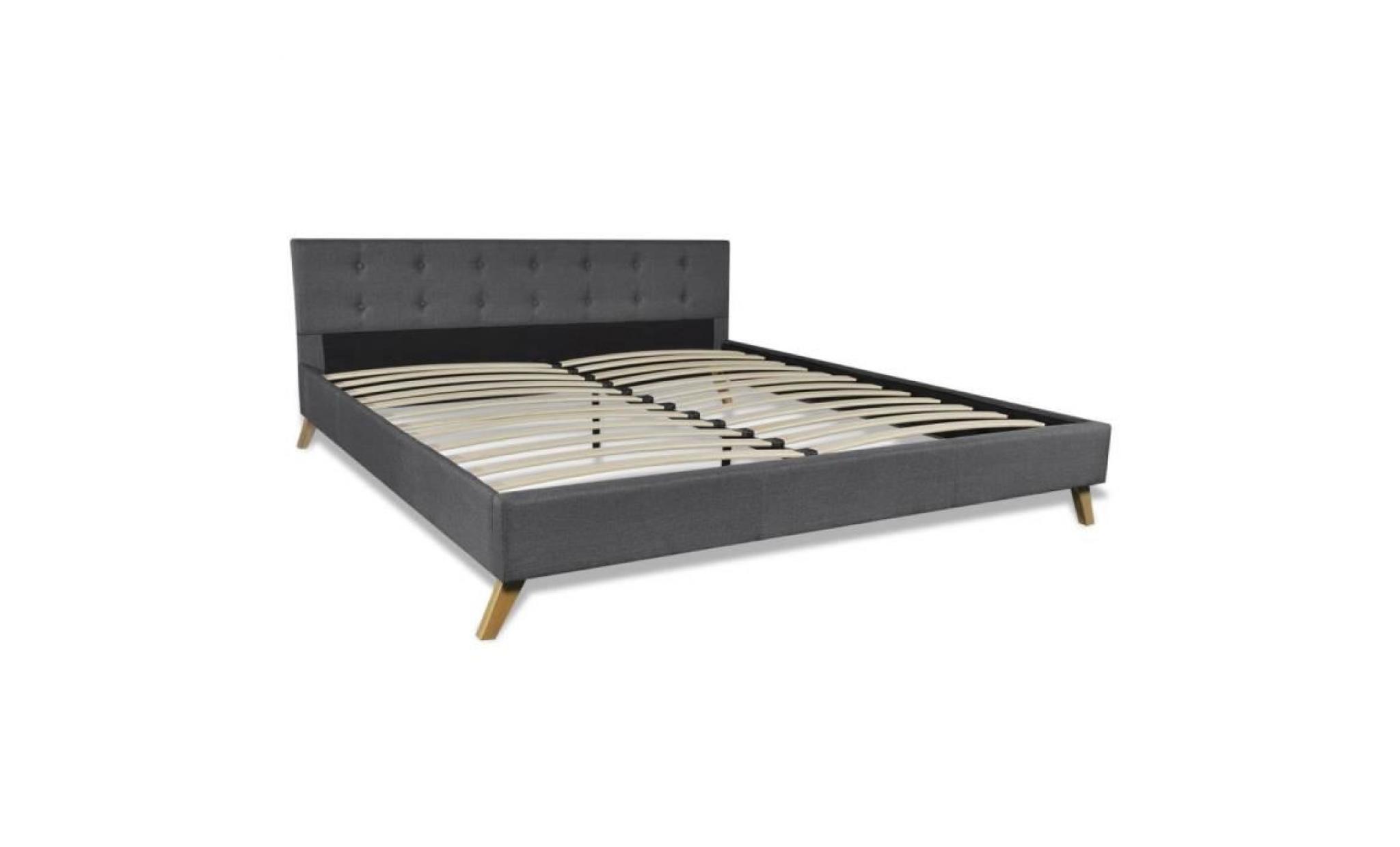 lit en bois 200 x 180 cm avec revêtement en tissu gris foncé pas cher