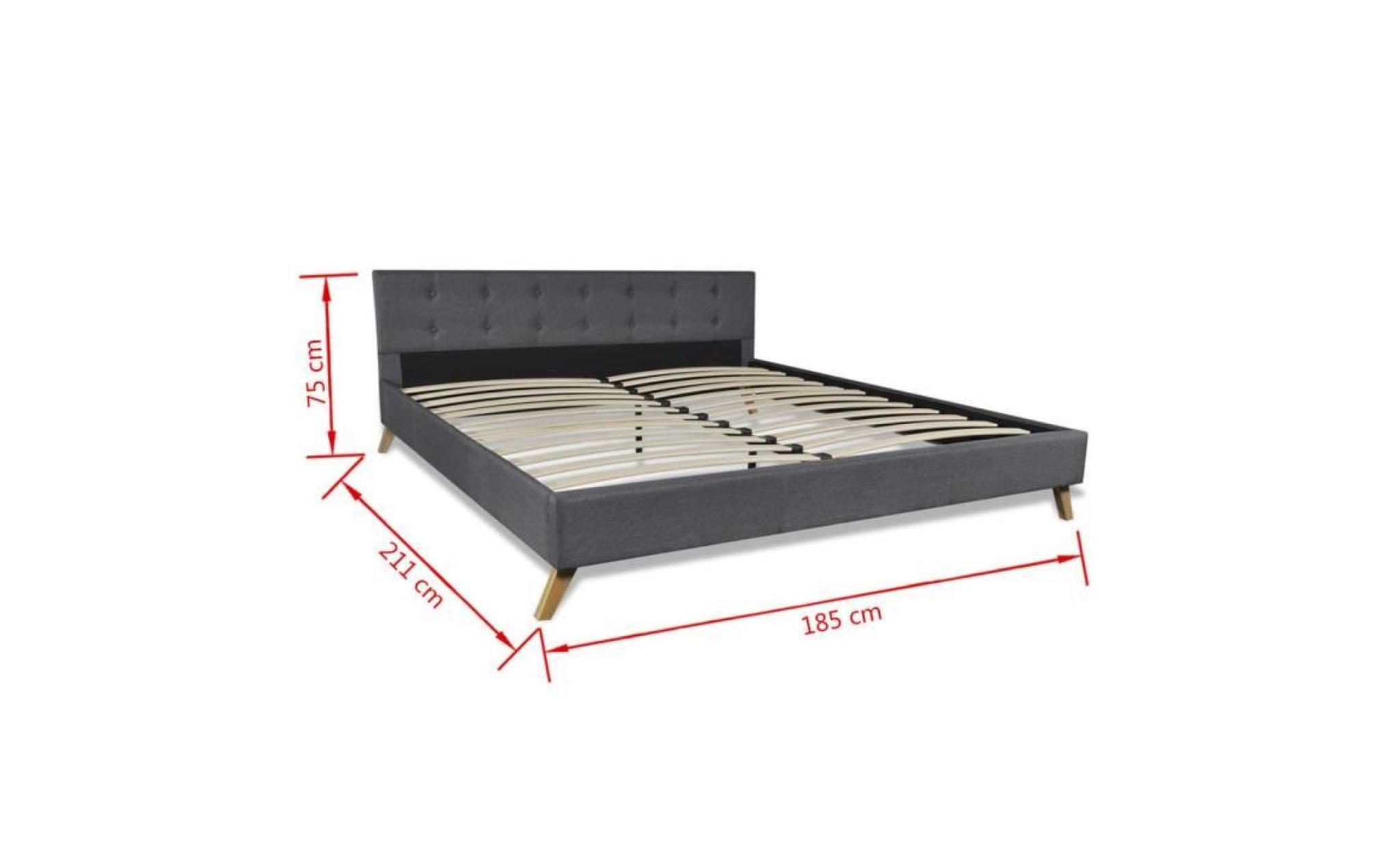 lit en bois 200 x 180 cm avec revêtement en tissu gris foncé pas cher