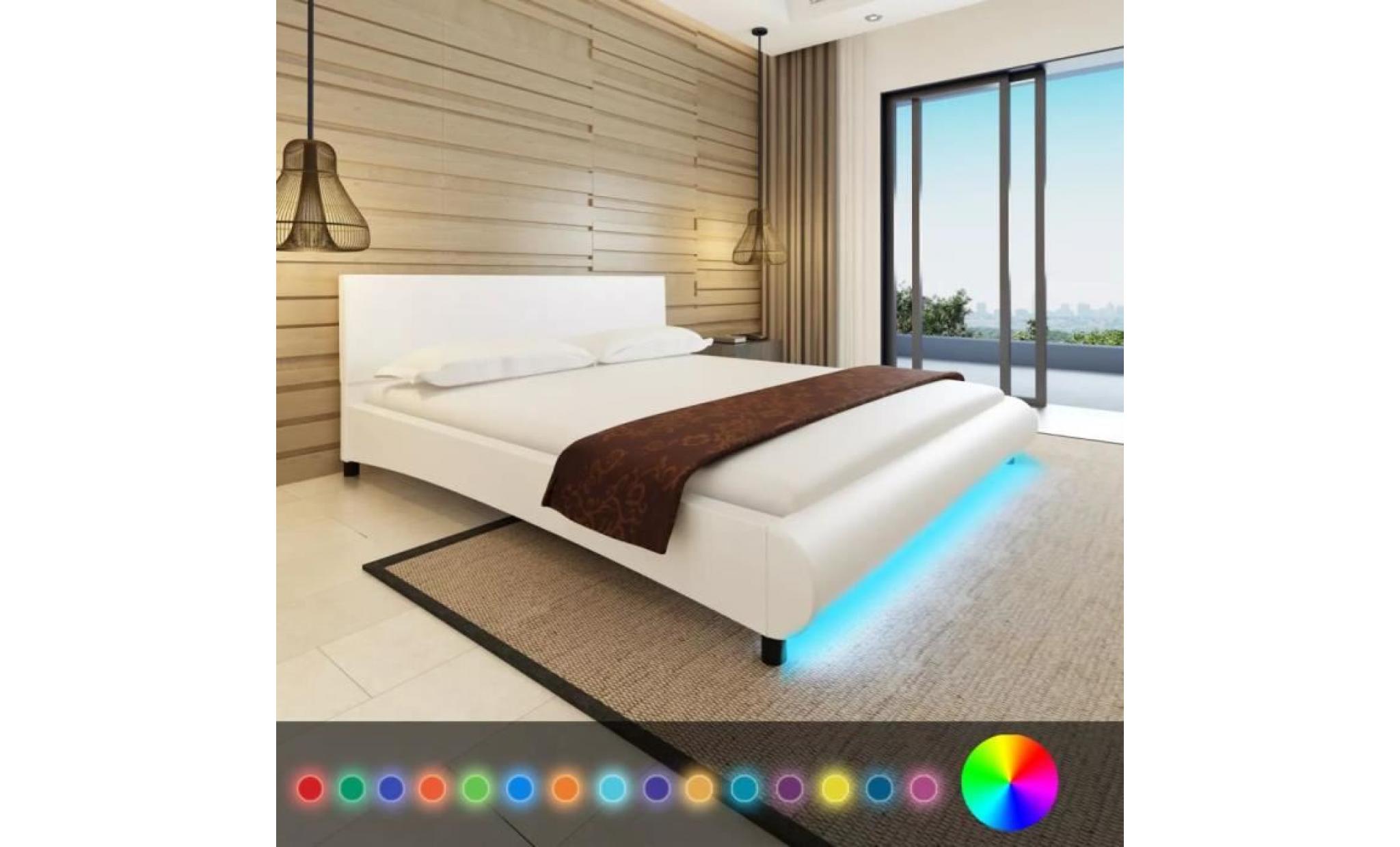 lit en cuir artificiel blanc avec bande led 180 x 200 cm
