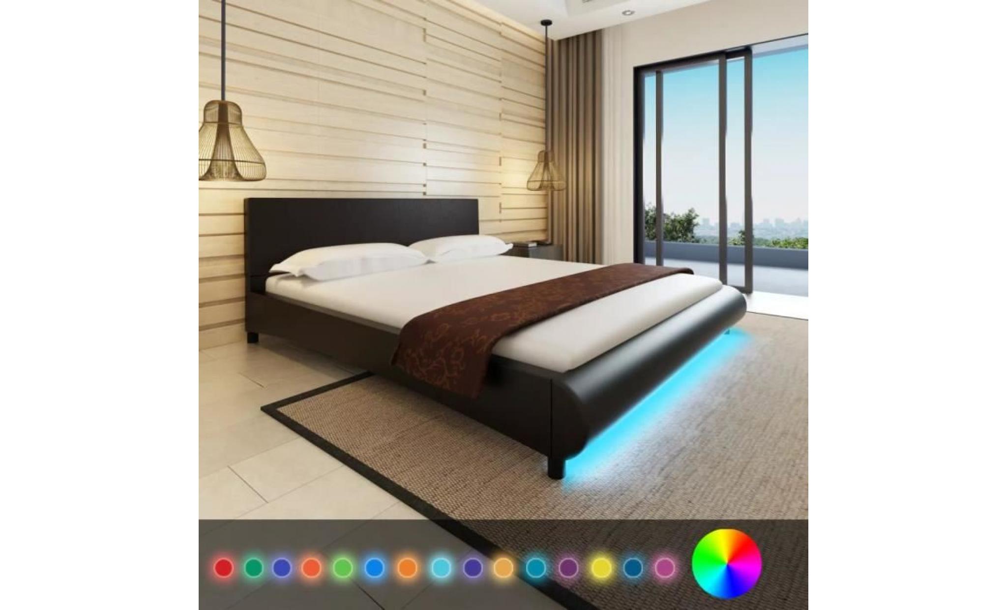 lit en cuir artificiel noir avec bande led 180 x 200 cm