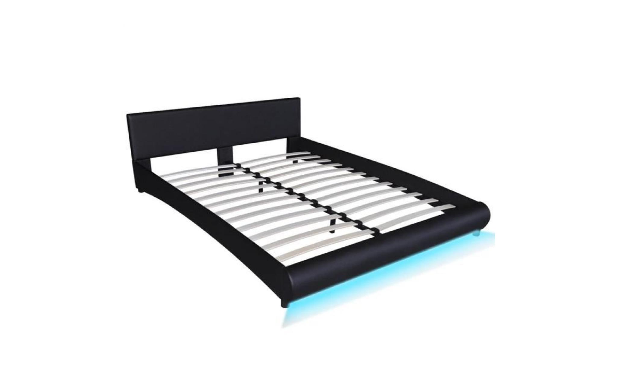lit en cuir artificiel noir avec bande led 180 x 200 cm pas cher