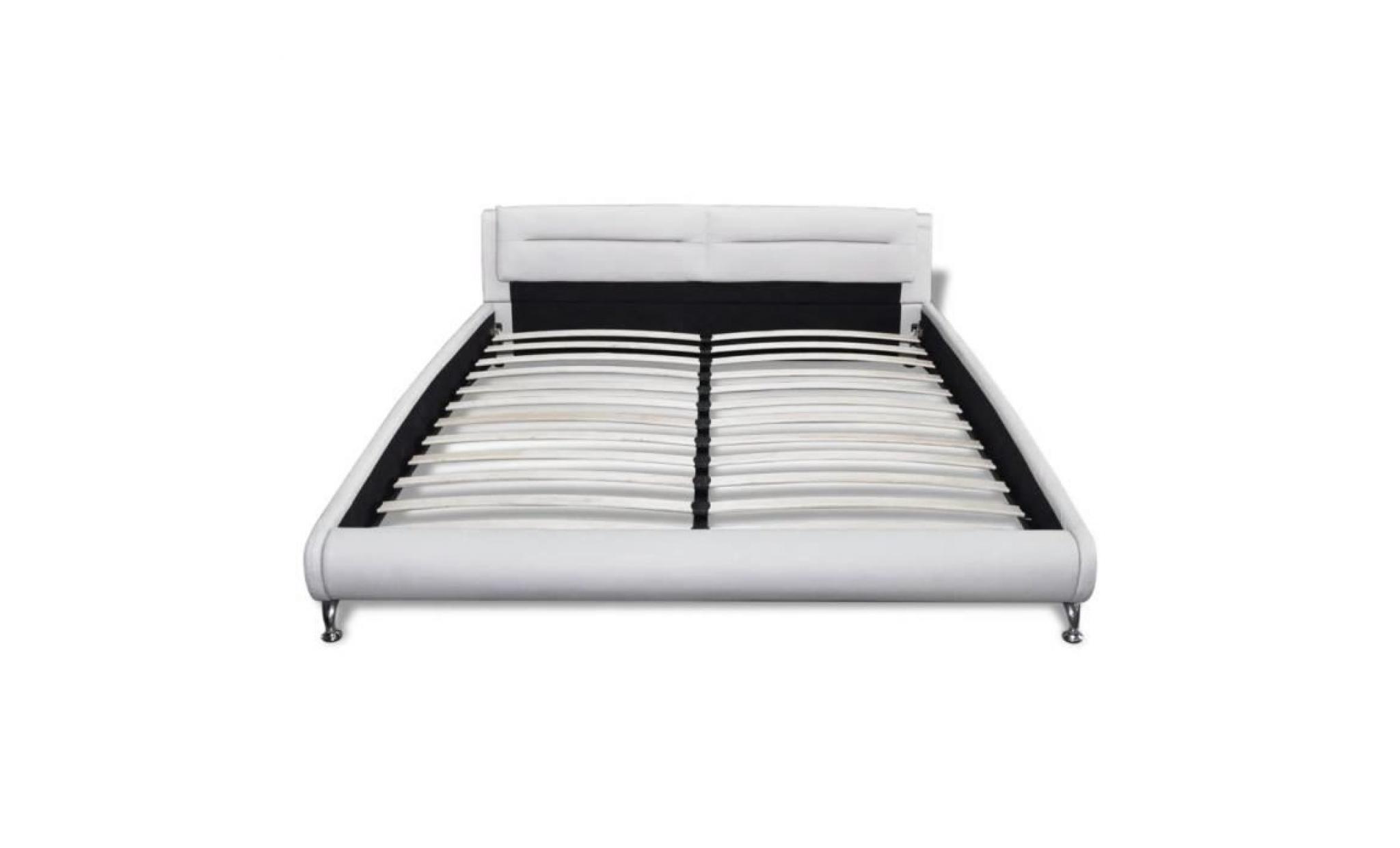 lit en similicuir avec pieds 200x180 cm blanc noir pas cher