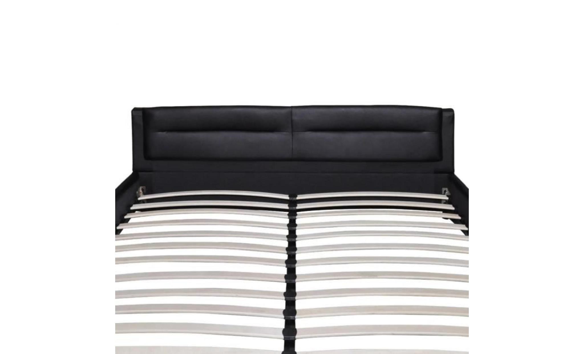 lit en similicuir avec pieds 200x180 cm noir blanc pas cher