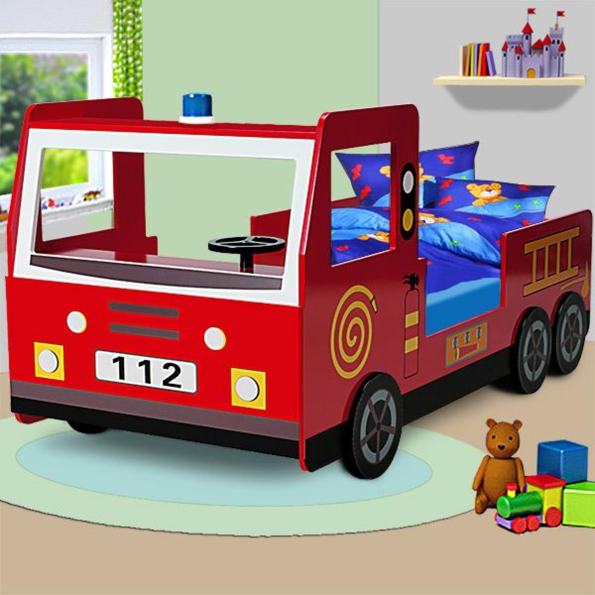 Lit enfant design camion pompier avec sommier