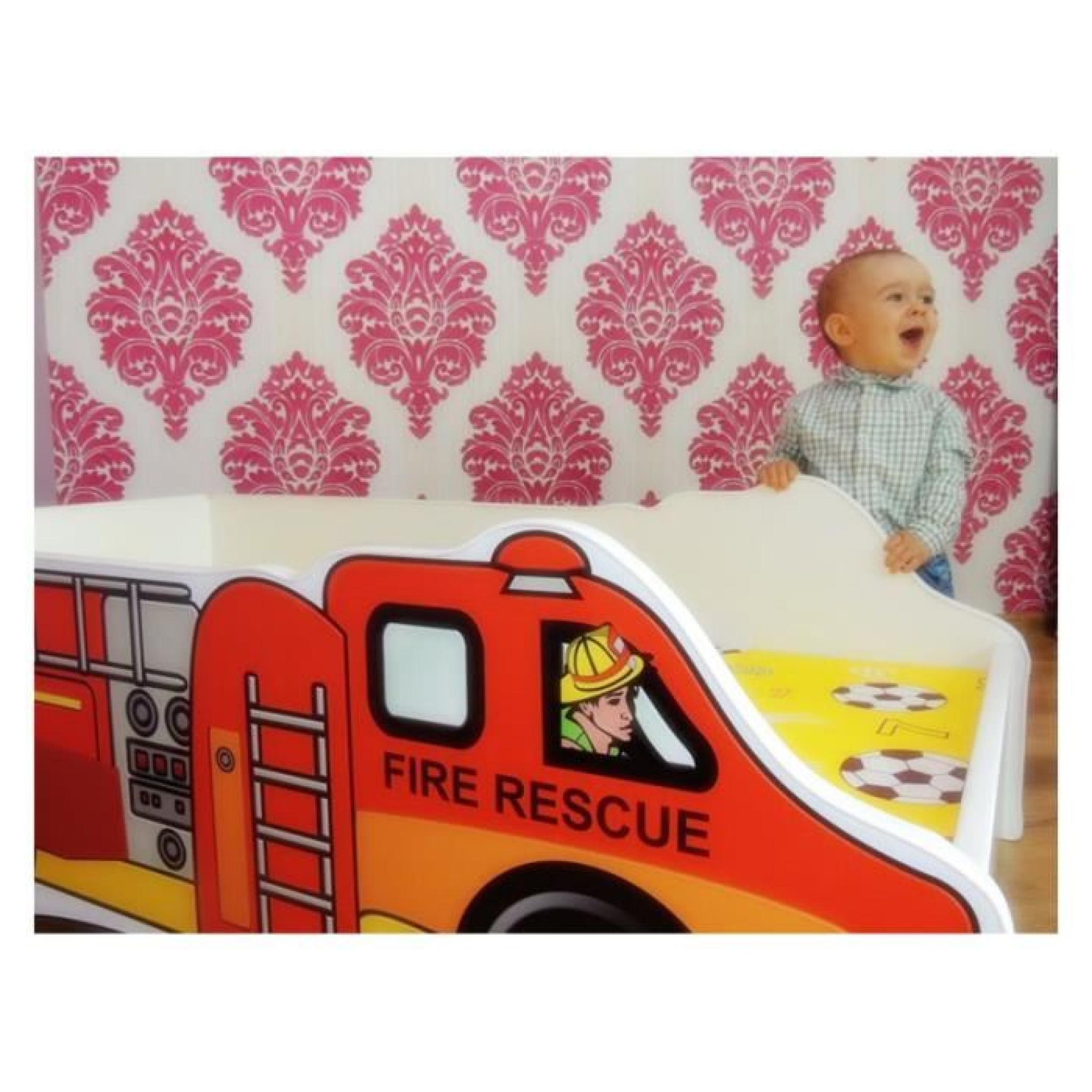 Lit Enfant  et Bébé 140x70 avec matelas  voiture pompier pas cher