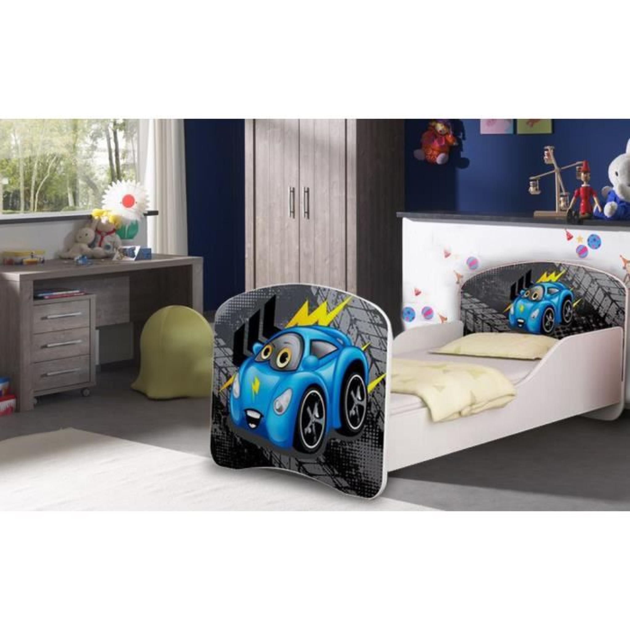 Lit enfant « mini-voiture bleu » sommier +matelas 160x80 cm