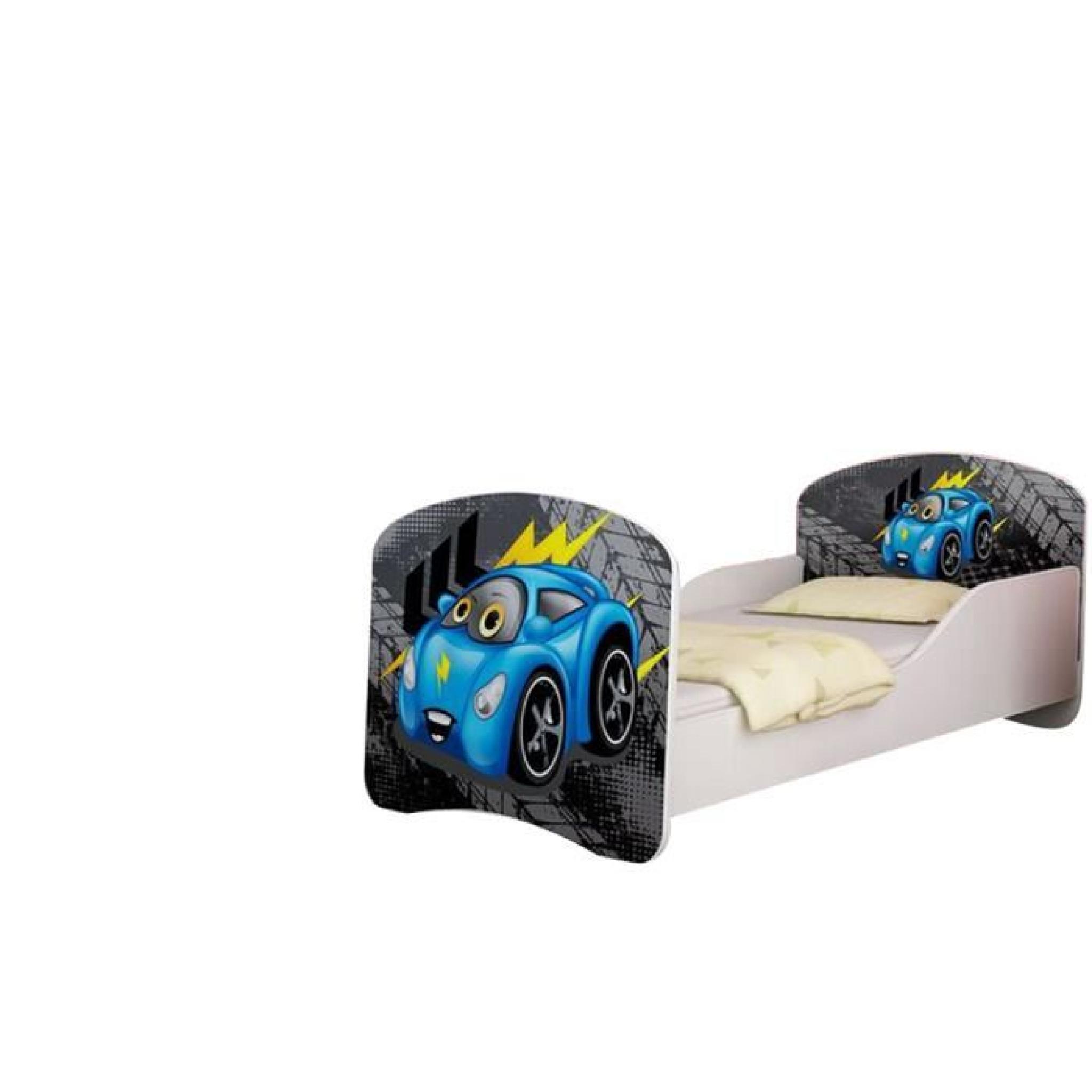 Lit enfant « mini-voiture bleu » sommier +matelas 140x70 cm pas cher