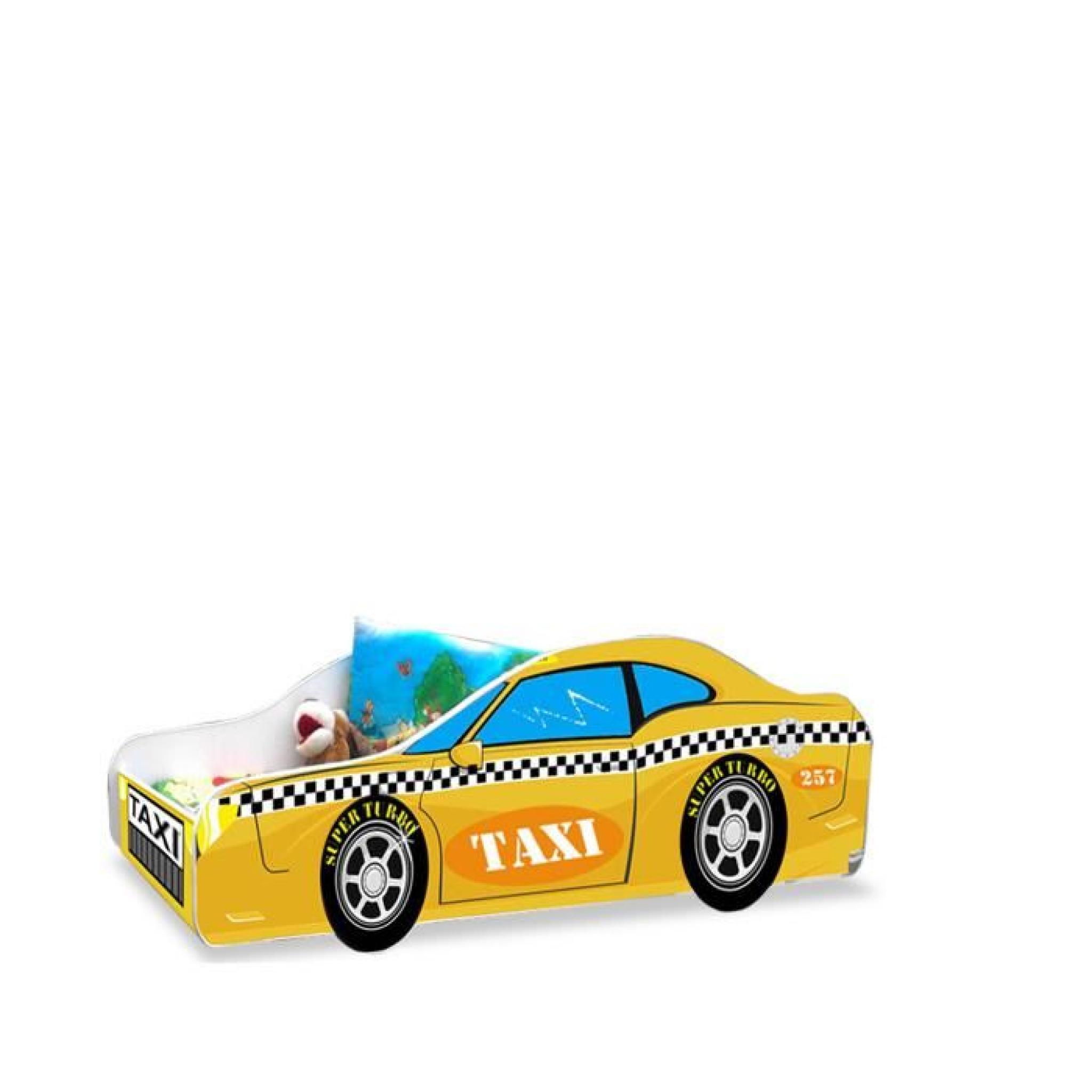 Lit enfant voiture Taxi jaune sommier+matelas 140 x 70 cm  pas cher
