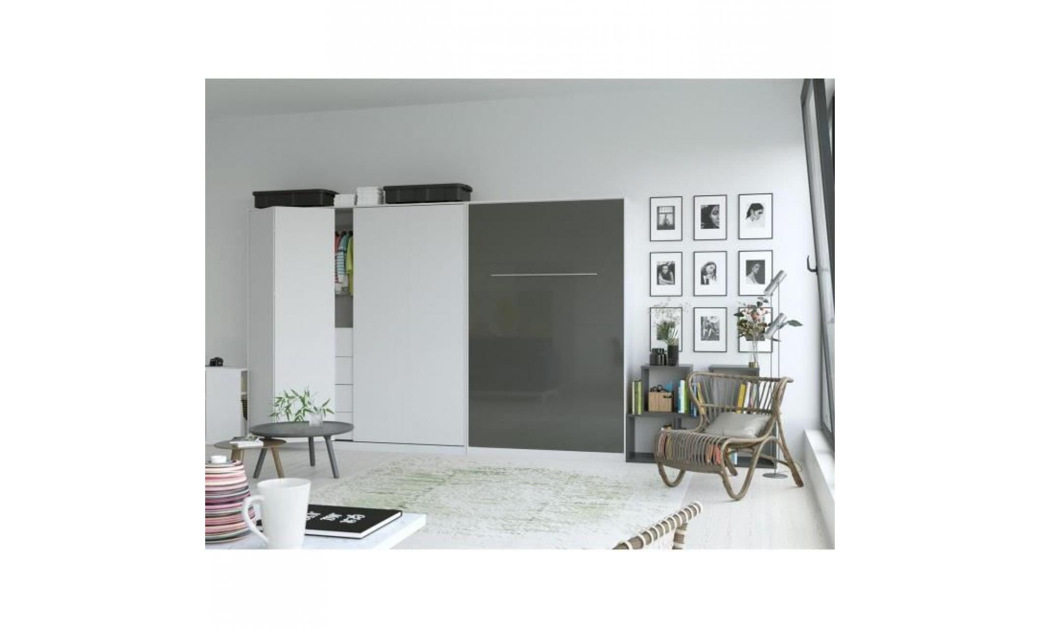 smartbett standard 120x200 vertical blanc  avec ressorts à gaz armoire lit escamotable