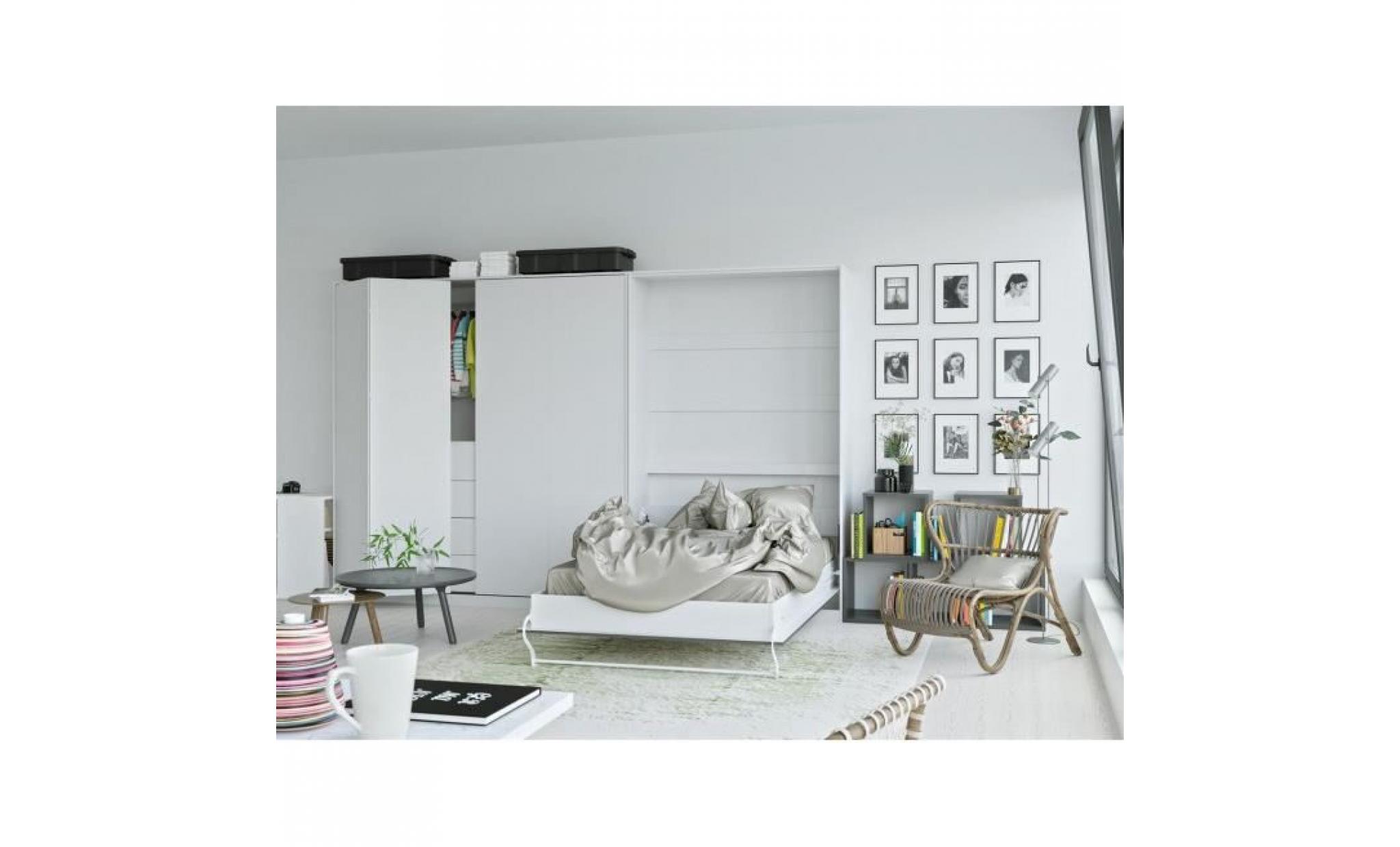 smartbett standard 120x200 vertical anthracite/blanc devant brillant avec ressorts à gaz armoire lit escamotable pas cher
