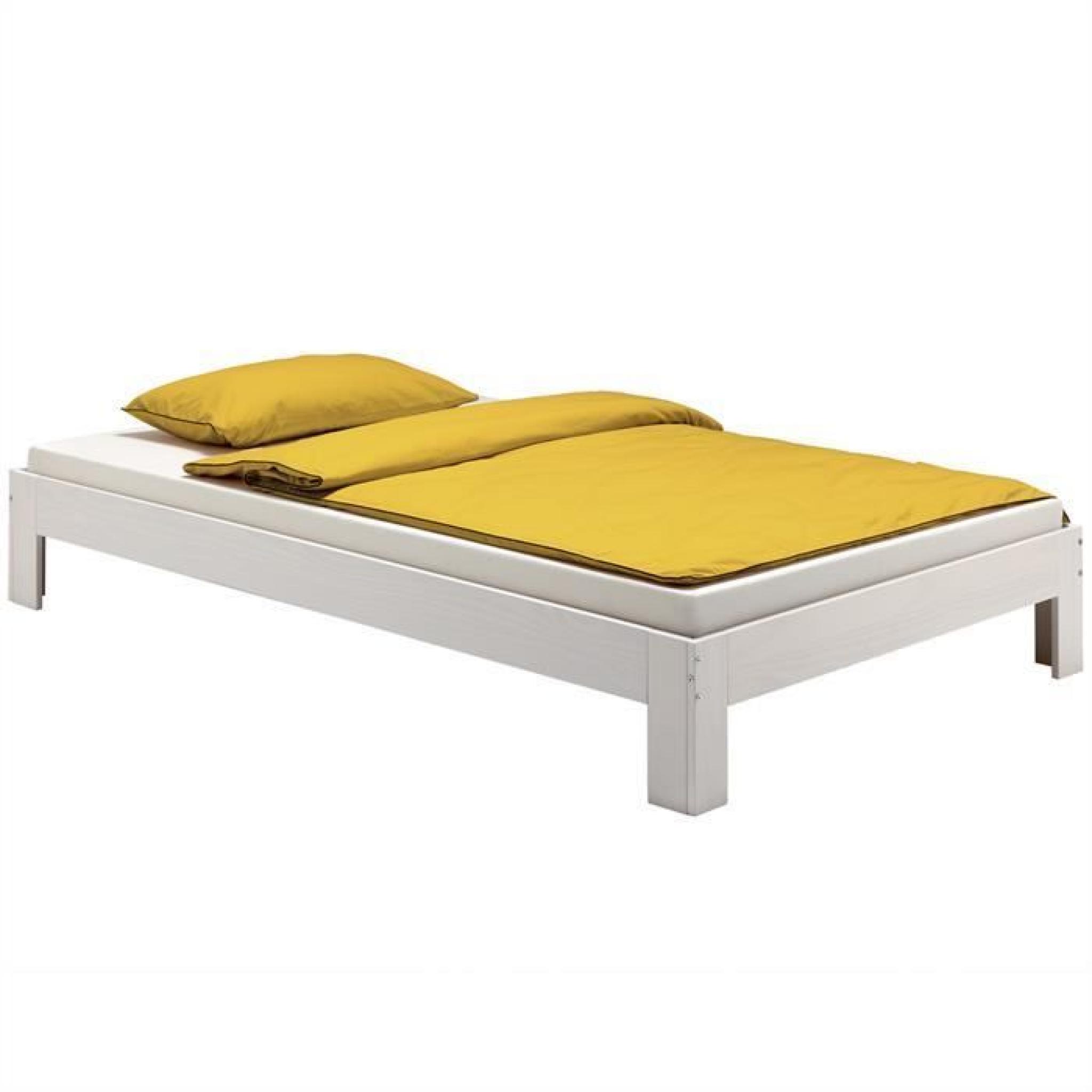 Lit futon double 140 x 190 cm lasuré blanc