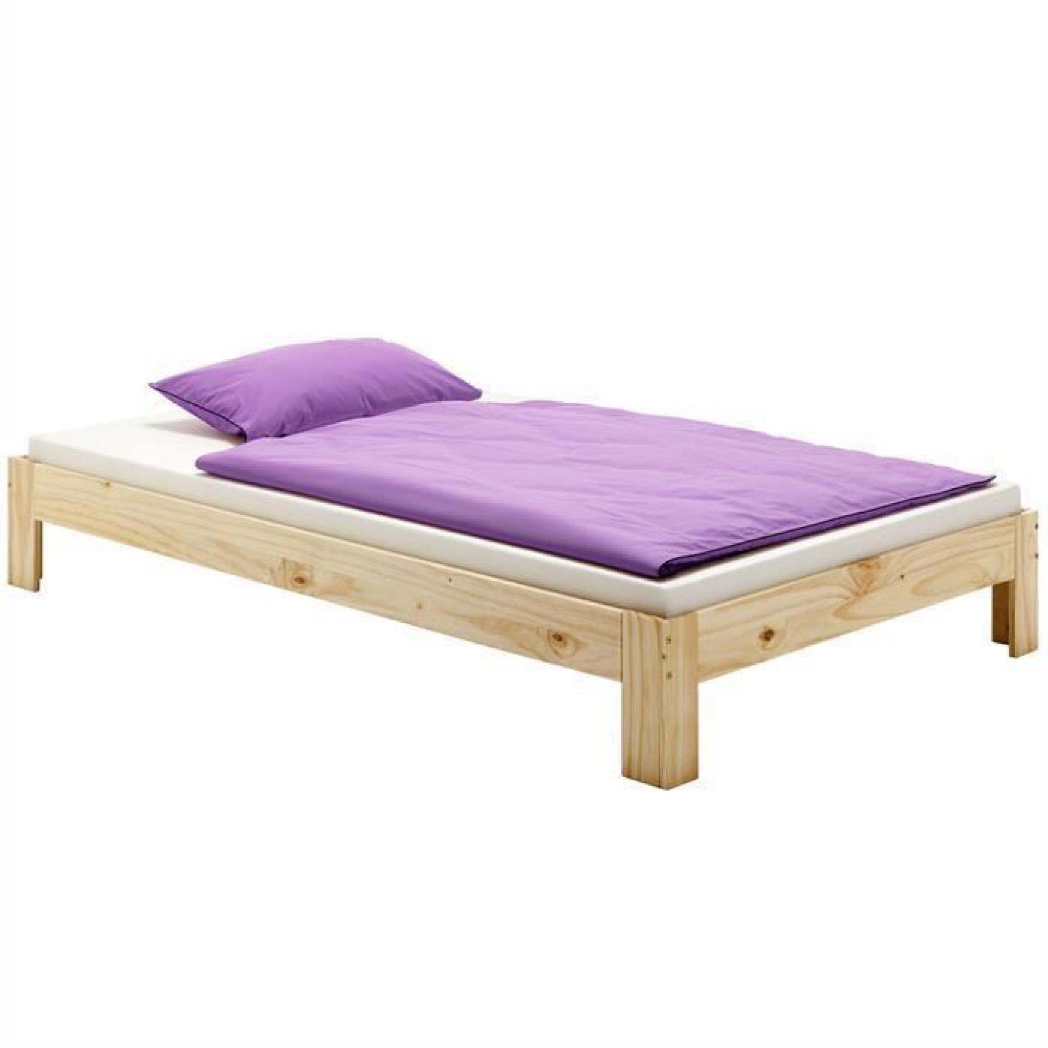 Lit futon double 140 x 190 cm vernis naturel