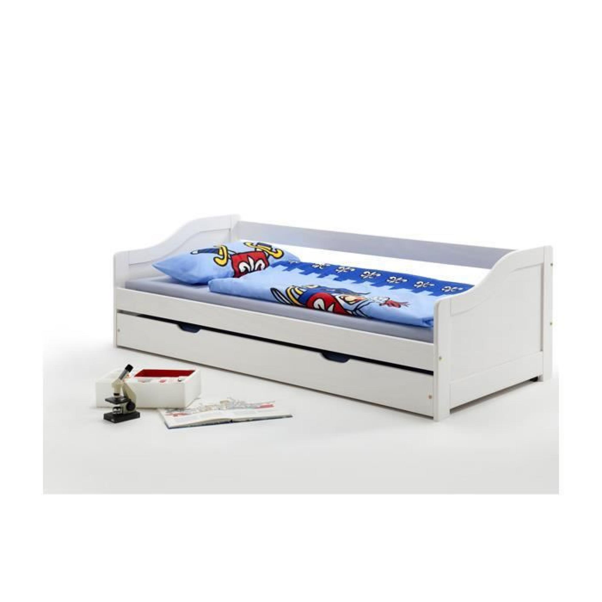 Lit gigogne tiroir-lit 90 x 200 cm lasuré blanc pas cher