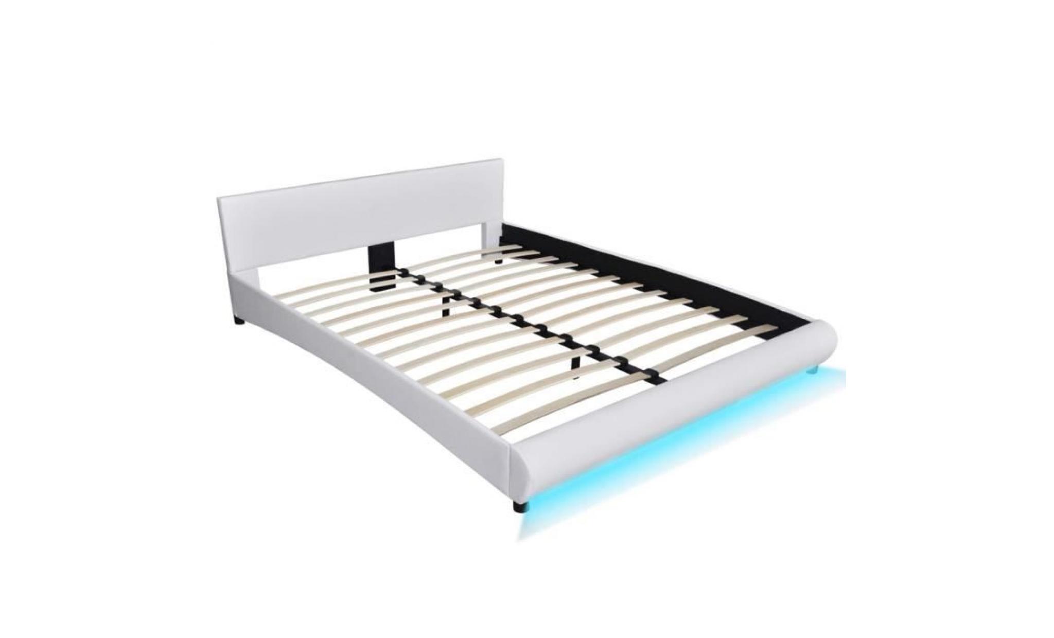 lit grand cadre de lit avec led 160 x 200 cm cuir artificiel blanc pas cher