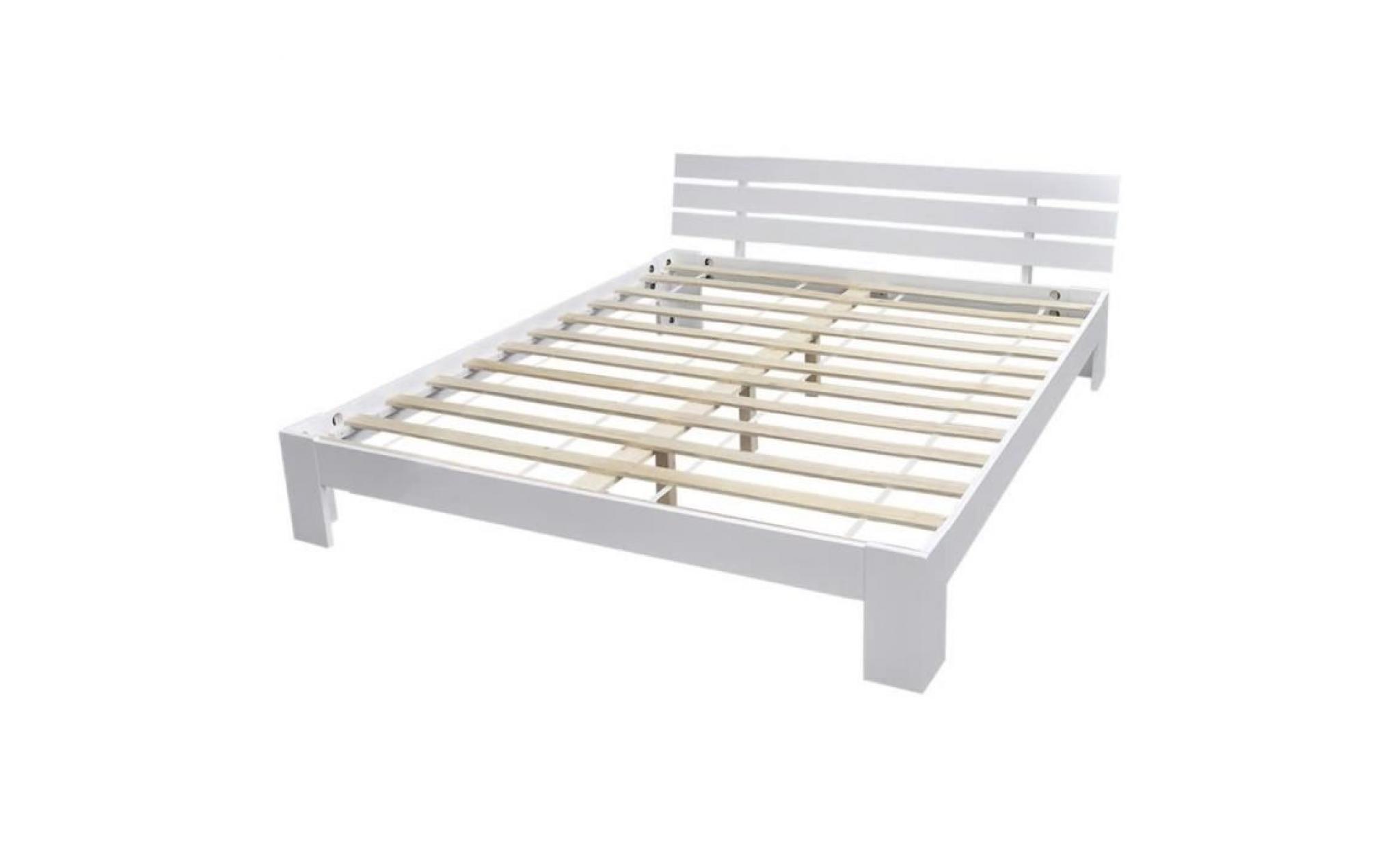 lit grand cadre de lit bois de pin massif 160 x 200 cm blanc pas cher