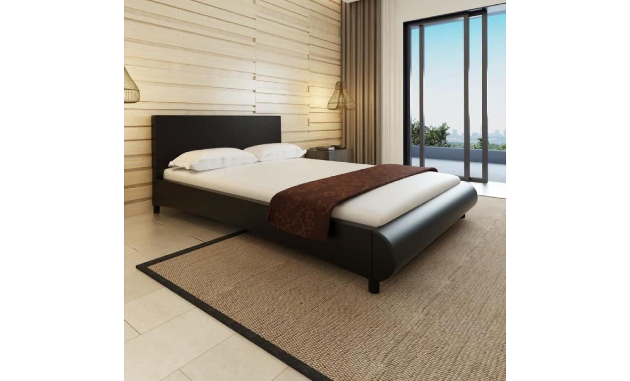 lit grand cadre de lit moderne 140 x 200 cm cuir artificiel noir