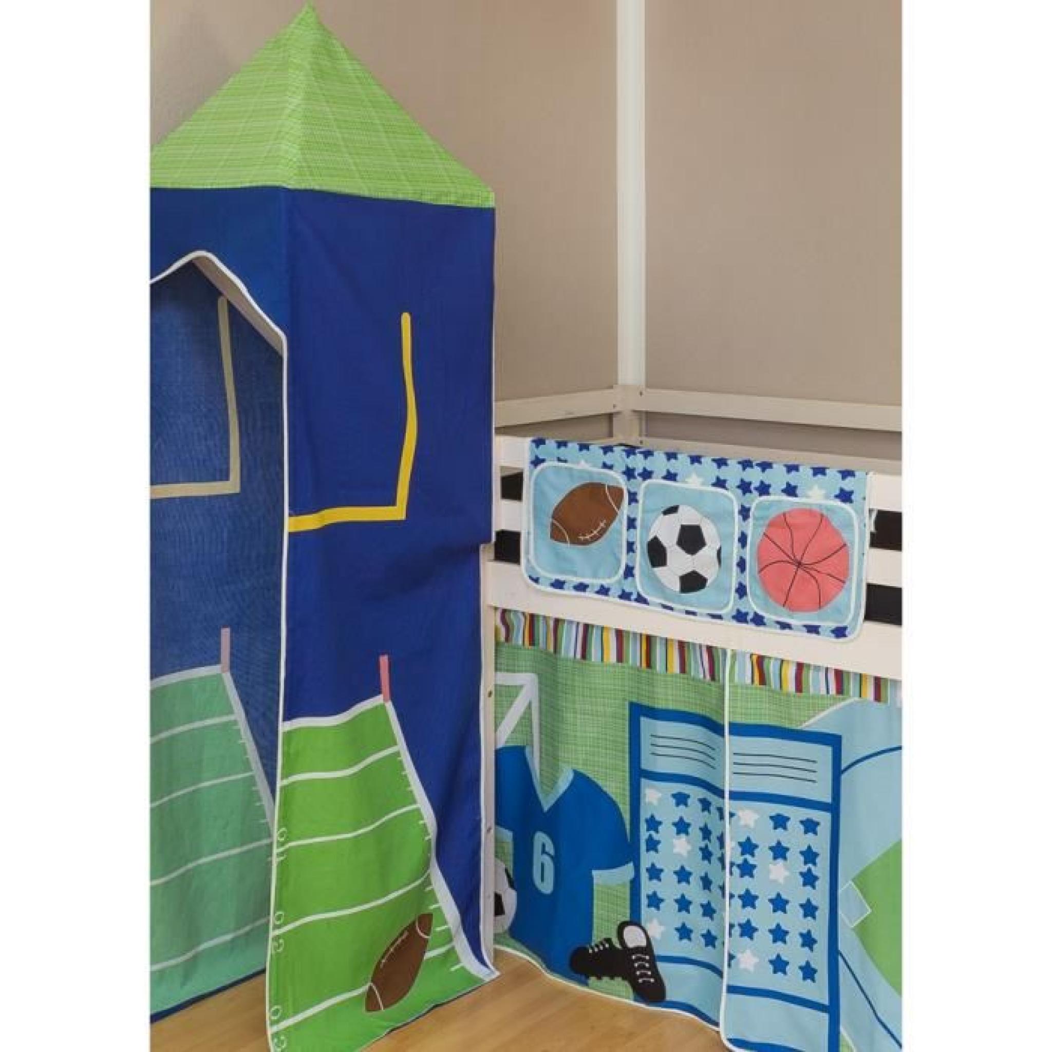 Lit mezzanine pour enfant avec toile décoration bleu avec tobogan pas cher