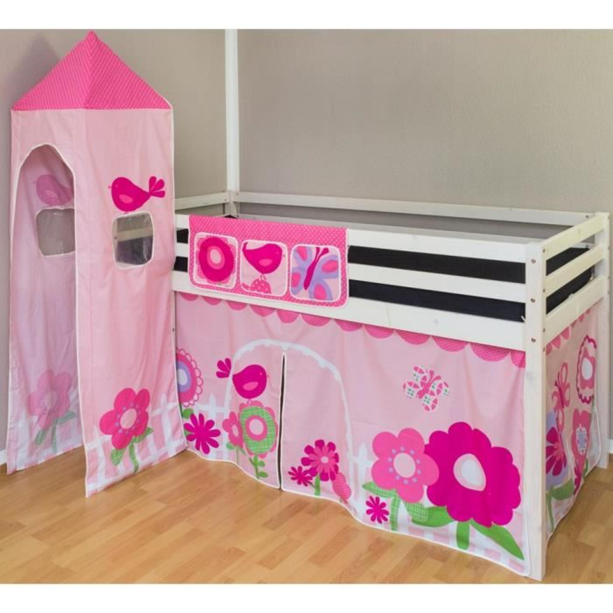 Lit mezzanine pour enfant avec toile décoration rose