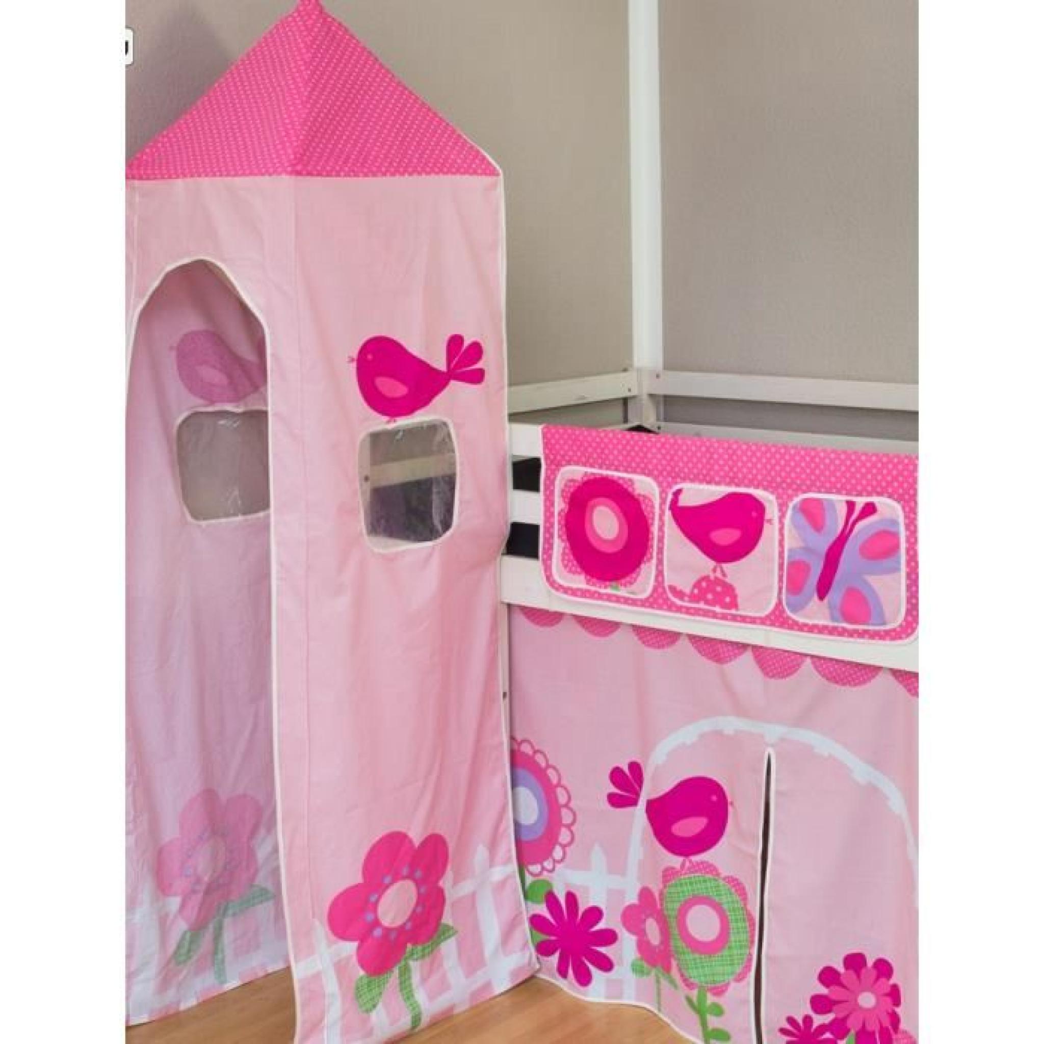 Lit mezzanine pour enfant avec toile décoration rose pas cher