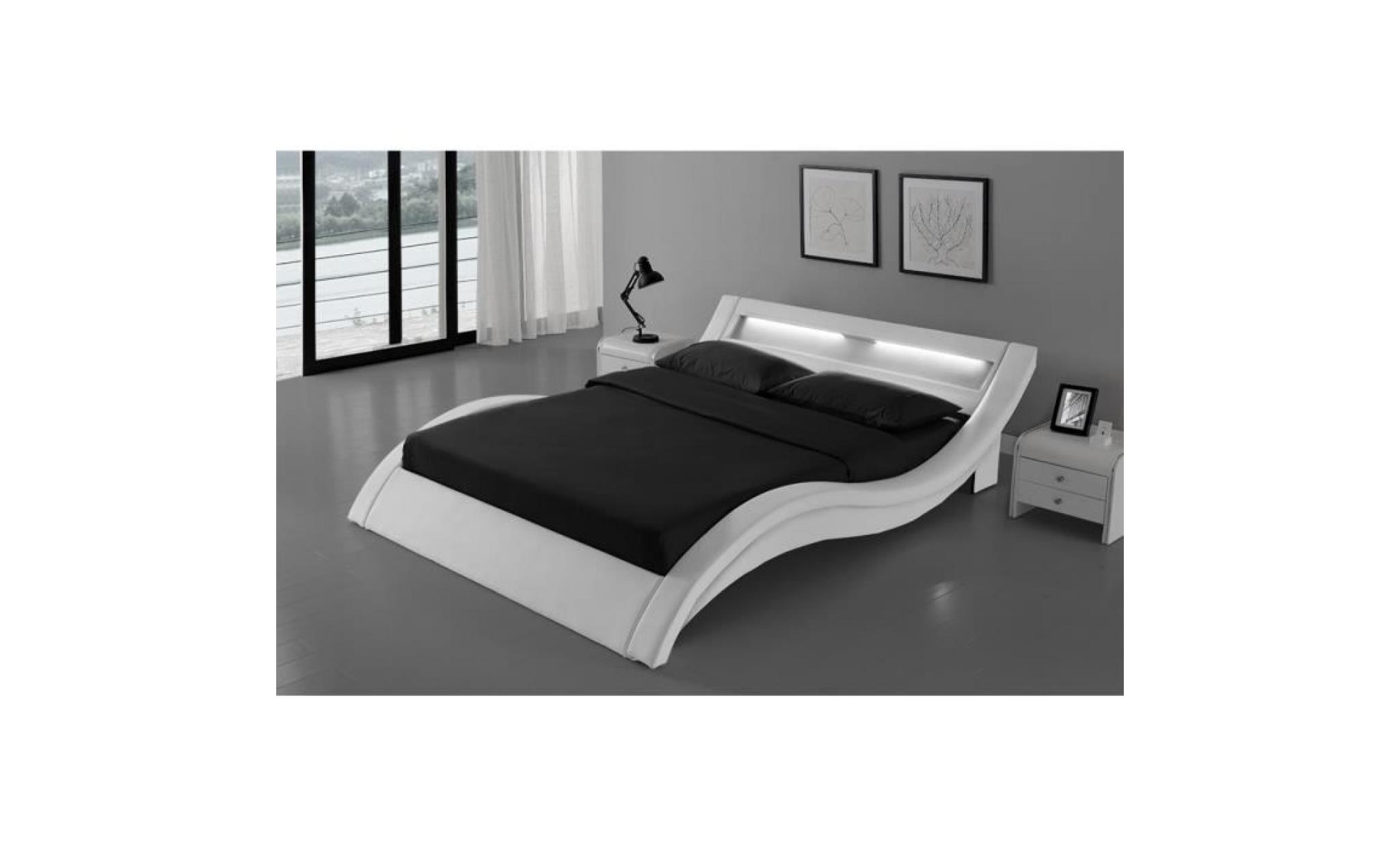 lit paddington   cadre de lit en simili blanc avec led intégrées   140x190cm