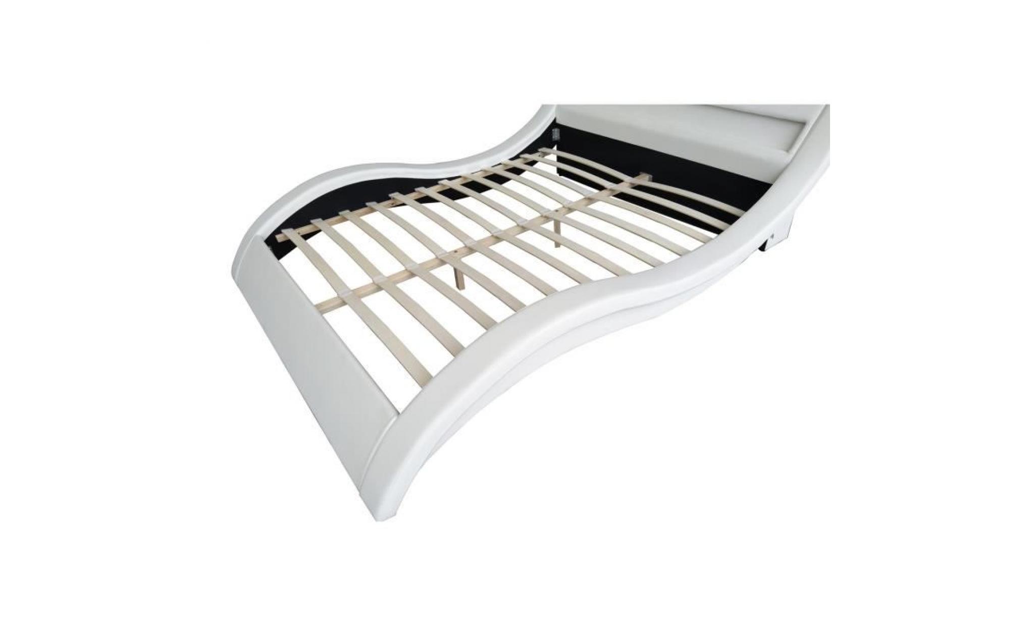 lit paddington   cadre de lit en simili blanc avec led intégrées   140x190cm pas cher