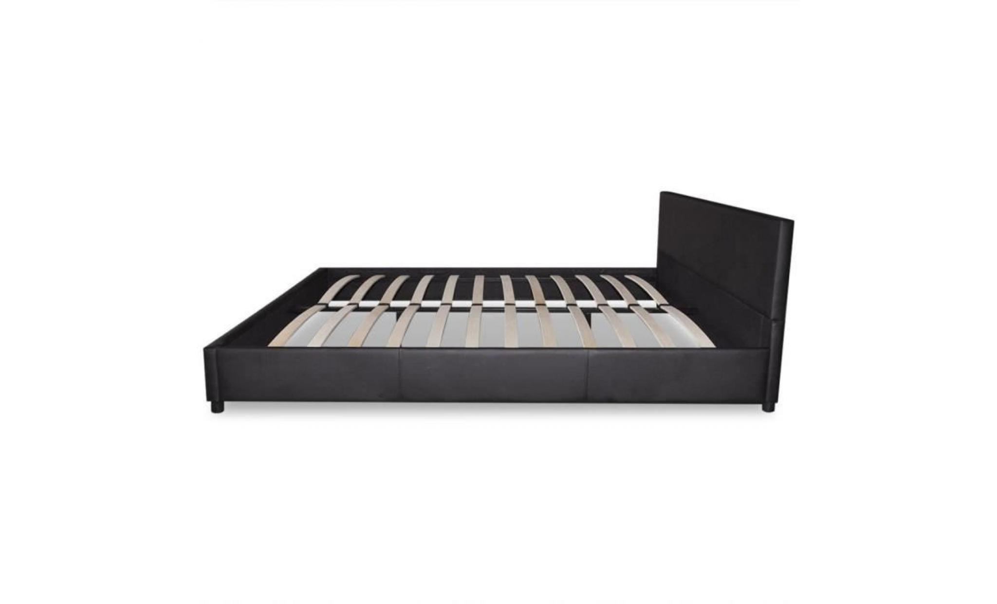 lit structure de lit cadre de lit 180 x 200 cm cuir artificiel noir pas cher