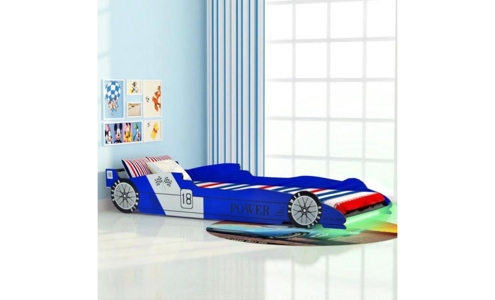 lit voiture de course pour enfants avec led 90 x 200 cm bleu